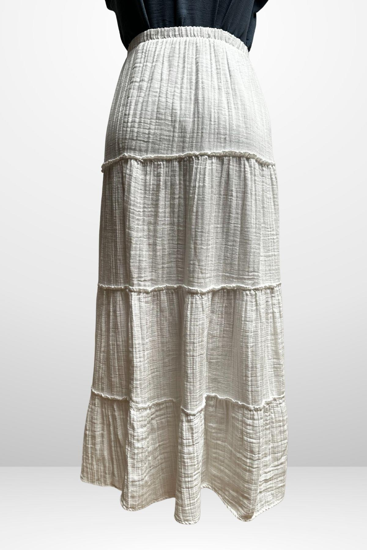 S-25Y4370005Kadın Beli Lastikli Katlı Müslin Uzun Etek