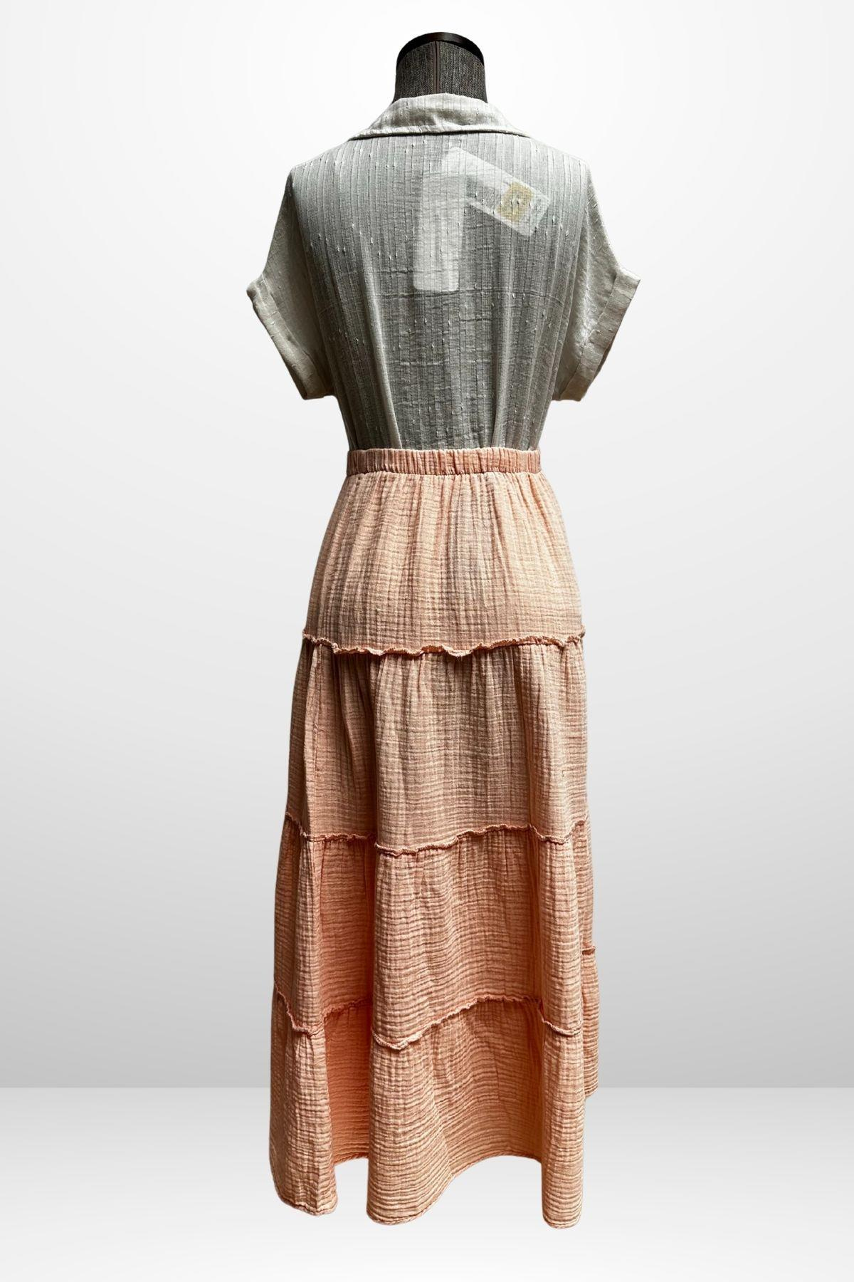 S-25Y4370005Kadın Beli Lastikli Katlı Müslin Uzun Etek