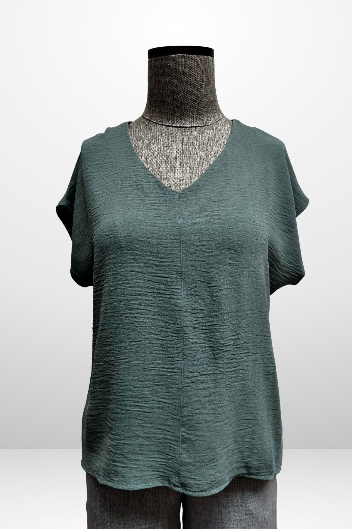 S-25Y4370006Kadın V Yaka Ayrobin Bluz