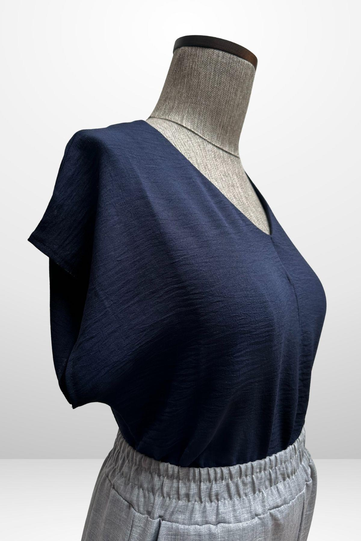 S-25Y4370006Kadın V Yaka Ayrobin Bluz