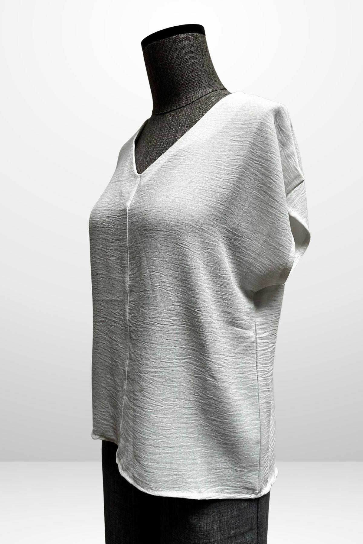 S-25Y4370006Kadın V Yaka Ayrobin Bluz