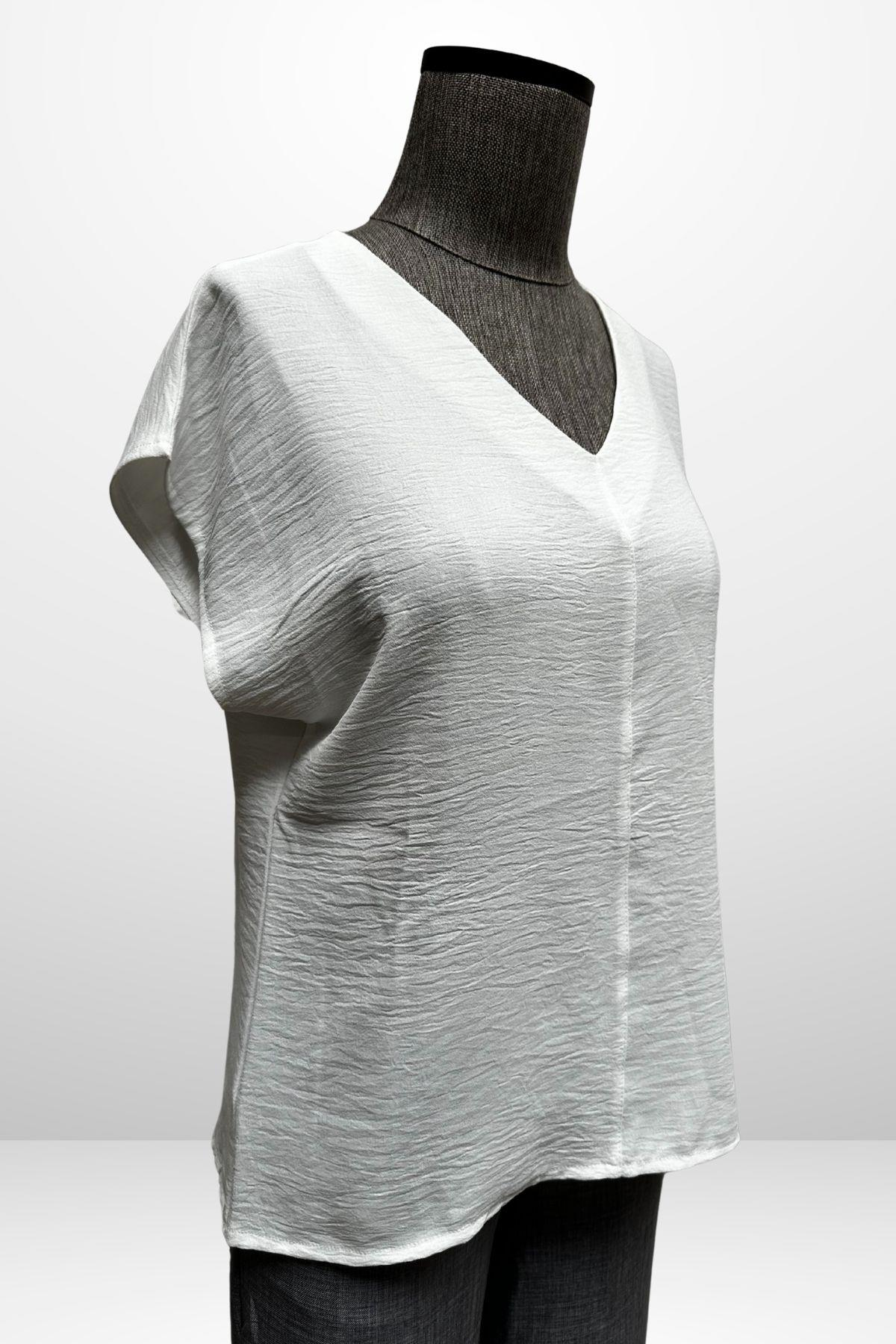 S-25Y4370006Kadın V Yaka Ayrobin Bluz