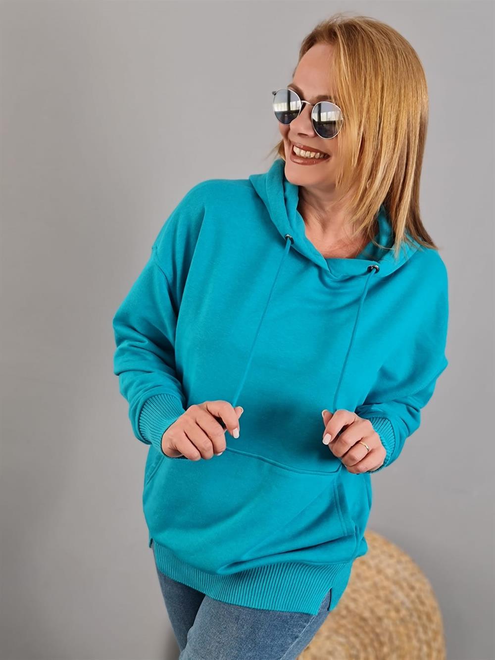 FELİX10871 Kapüşonlu Mavi Sweatshirt
