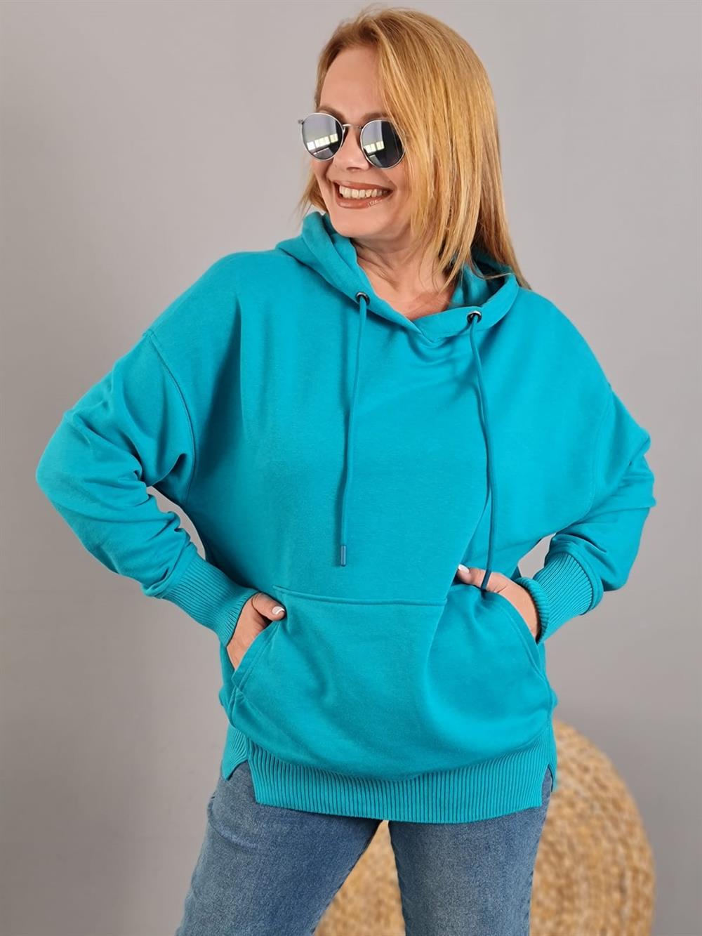 FELİX10871 Kapüşonlu Mavi Sweatshirt