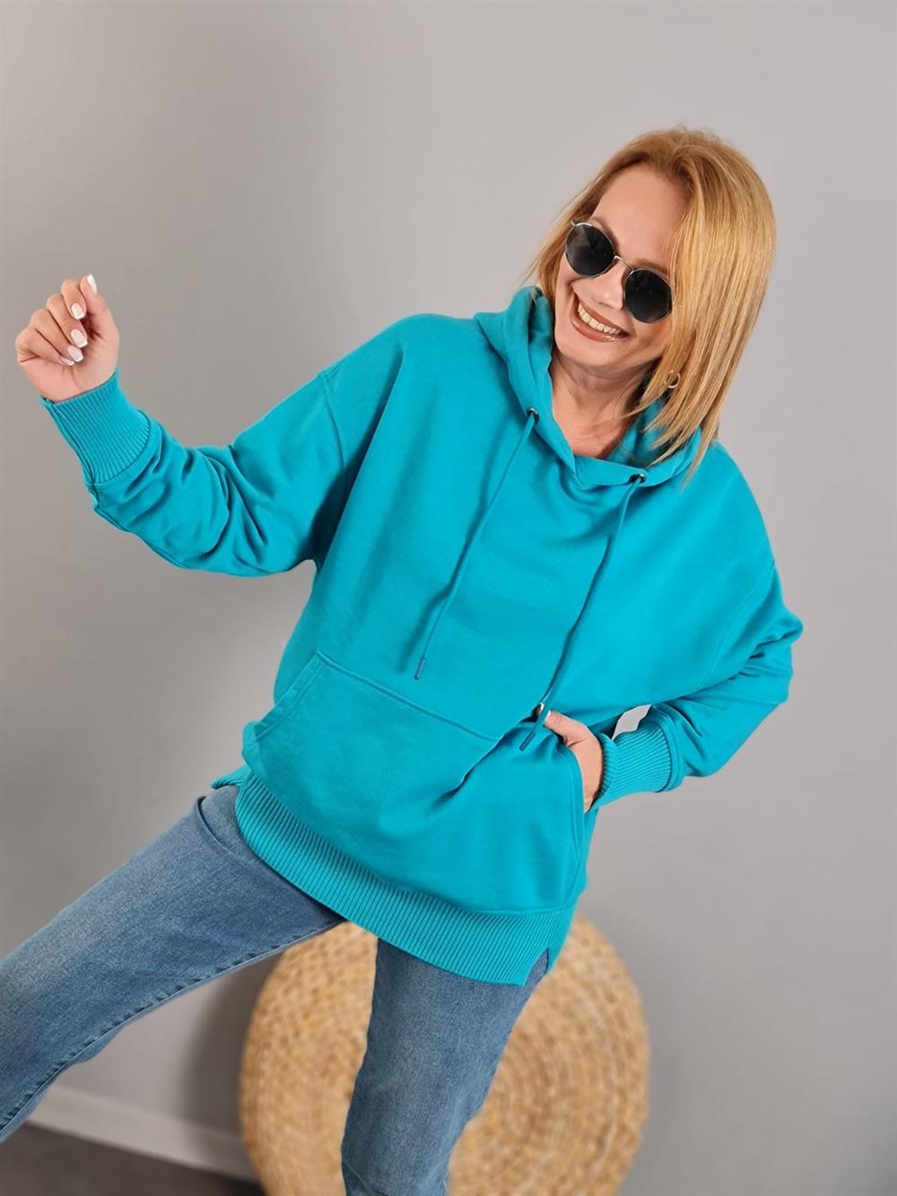 FELİX10871 Kapüşonlu Mavi Sweatshirt