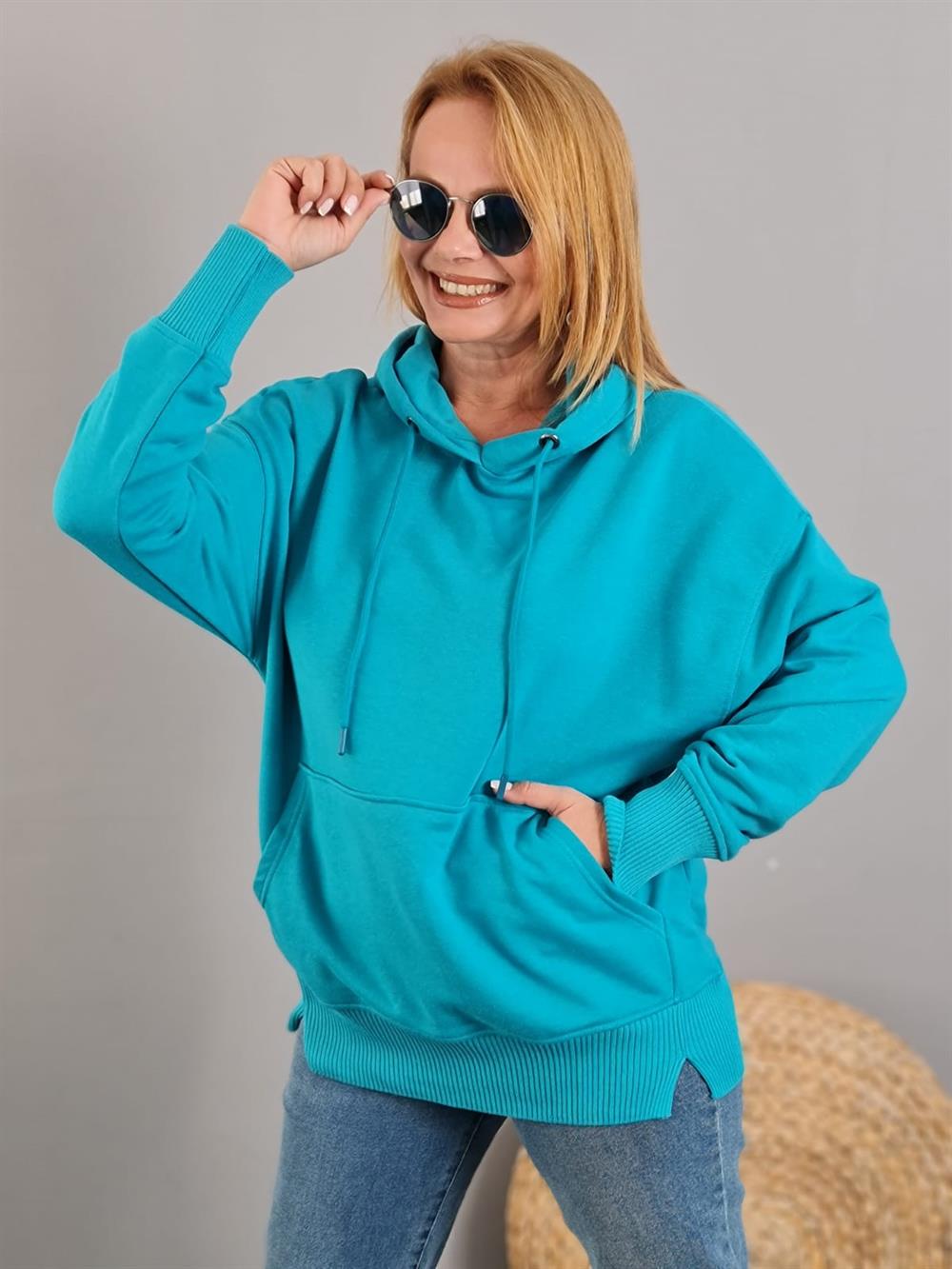 FELİX10871 Kapüşonlu Mavi Sweatshirt