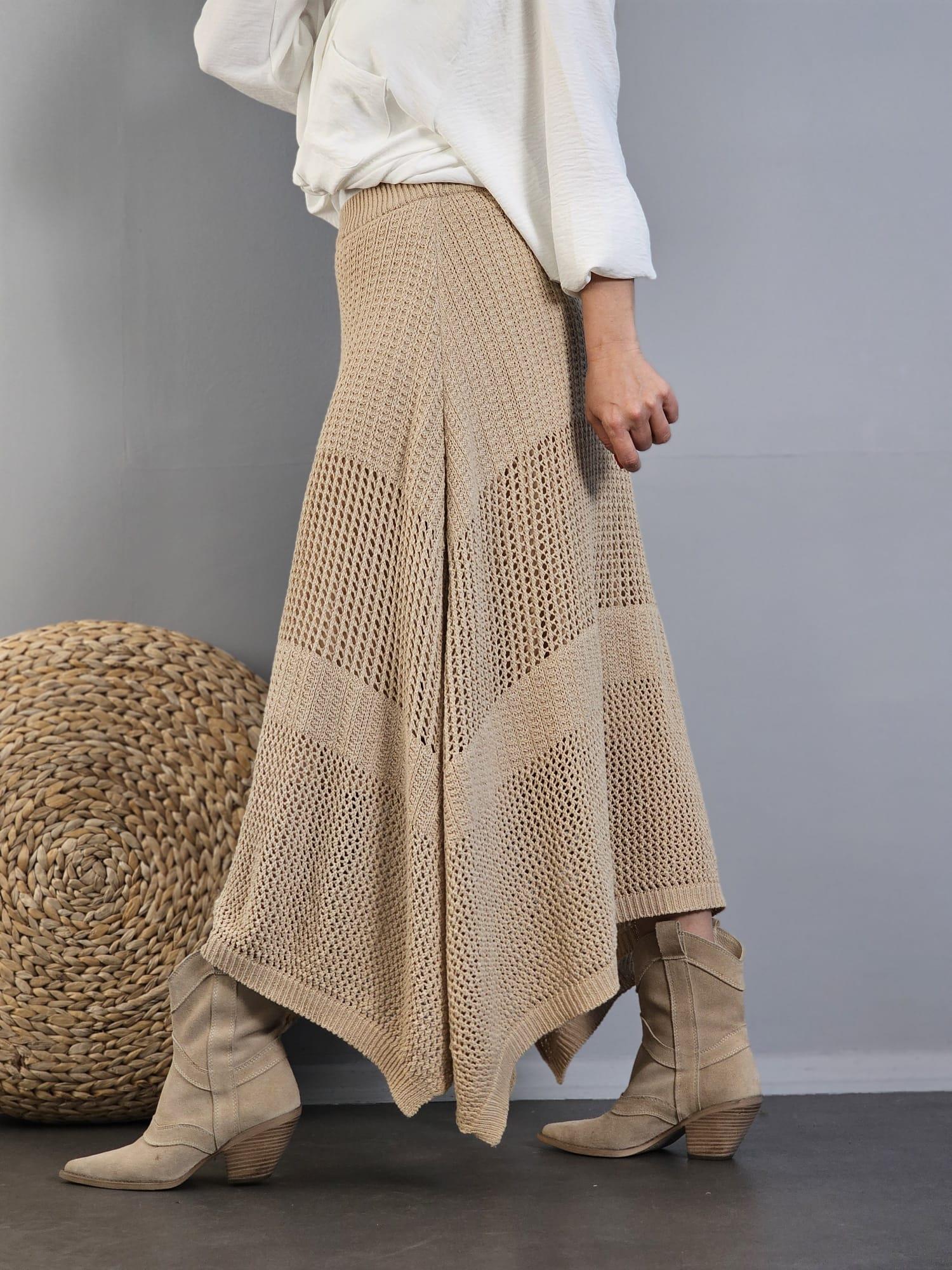 FELİX11529 Camel Asimetrik Örgü Etek