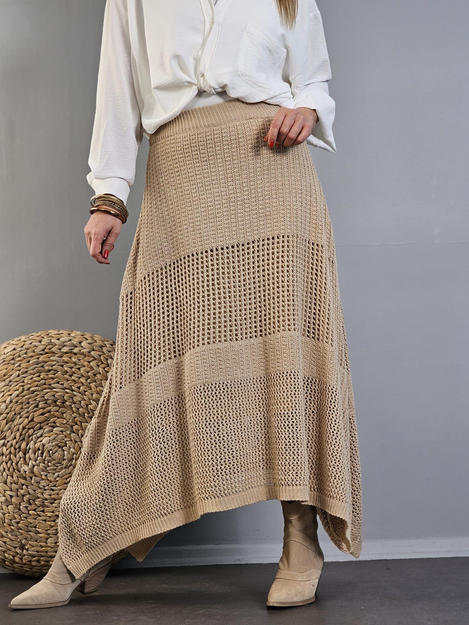 FELİX11529 Camel Asimetrik Örgü Etek