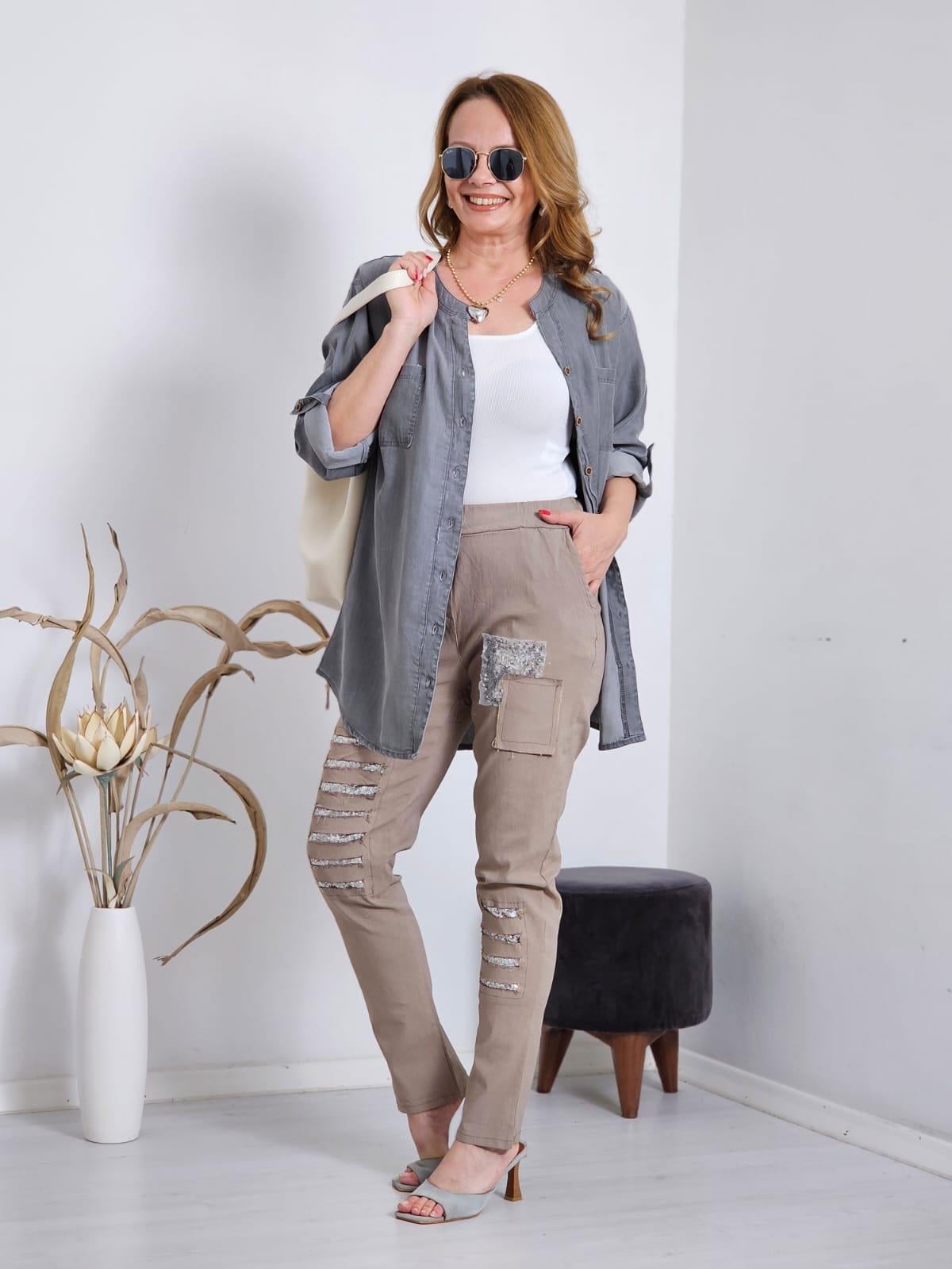 FELİX12073 Gri İnce Tencel Kot Gömlek
