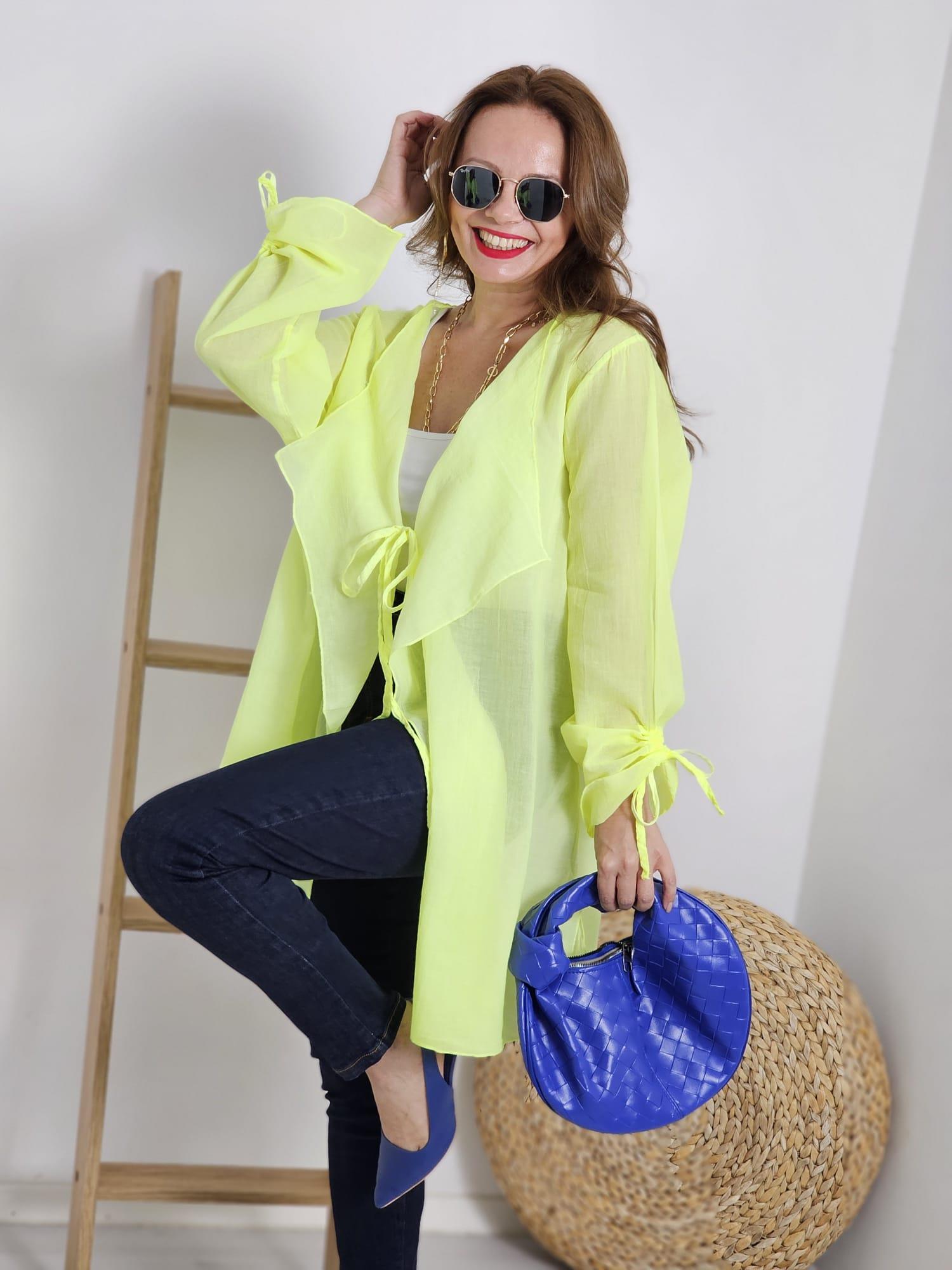 FELİX12295 Önden Bağlamalı Neon Yeşil Ceket-Pareo
