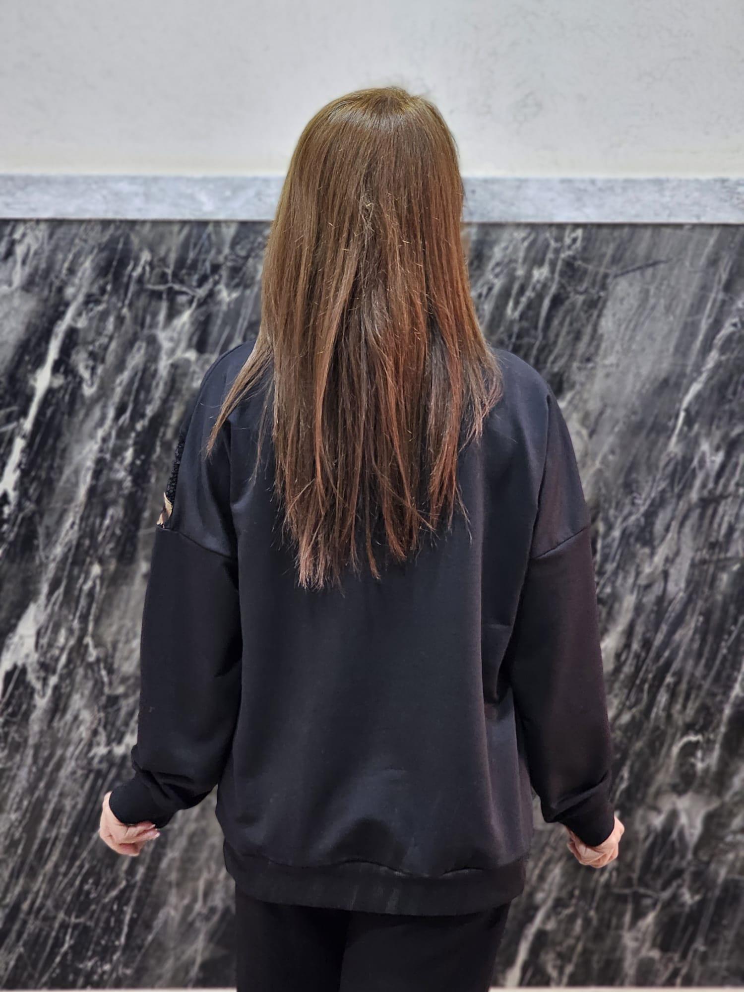 FELİX13192 Payet Leopar Taş Detaylı Siyah Sweatshirt