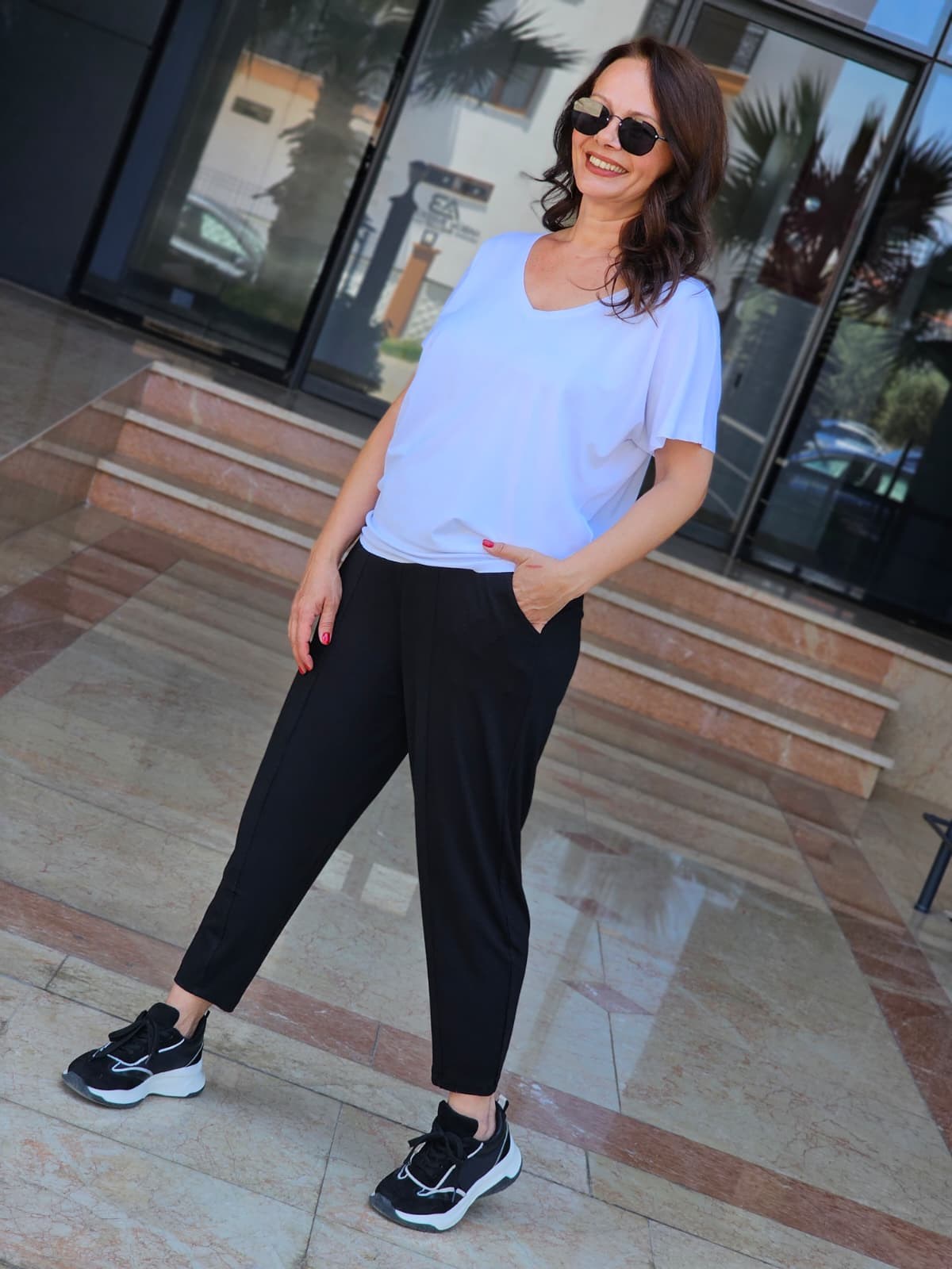 FELİX14051 Bel Lastikli Siyah Şalvar Kesim Pantolon