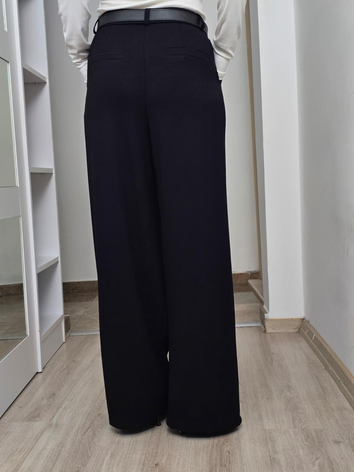 FELİX14326 Yüksek Bel Pilliseli Siyah Modal Palazzo Pantolon