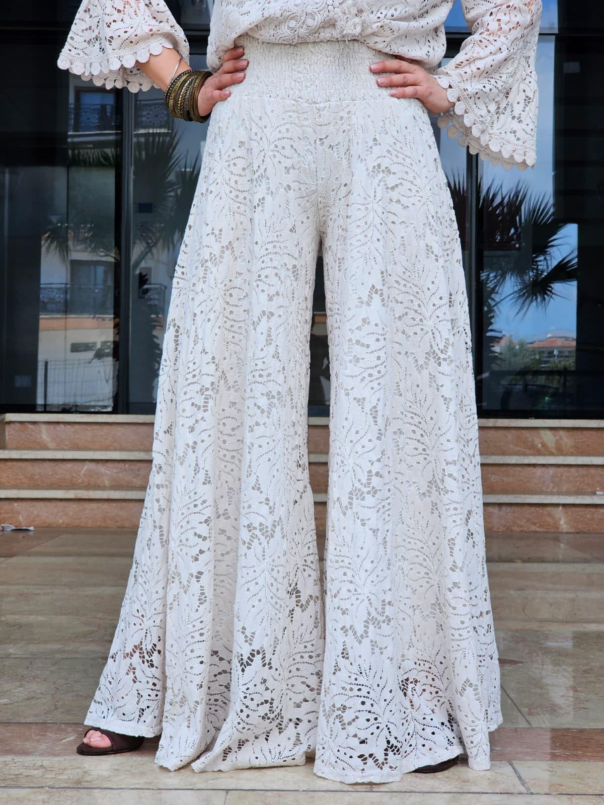 FELİX15131 Bel Lastikli Astarlı İthal Taş Rengi Dantel Pantolon
