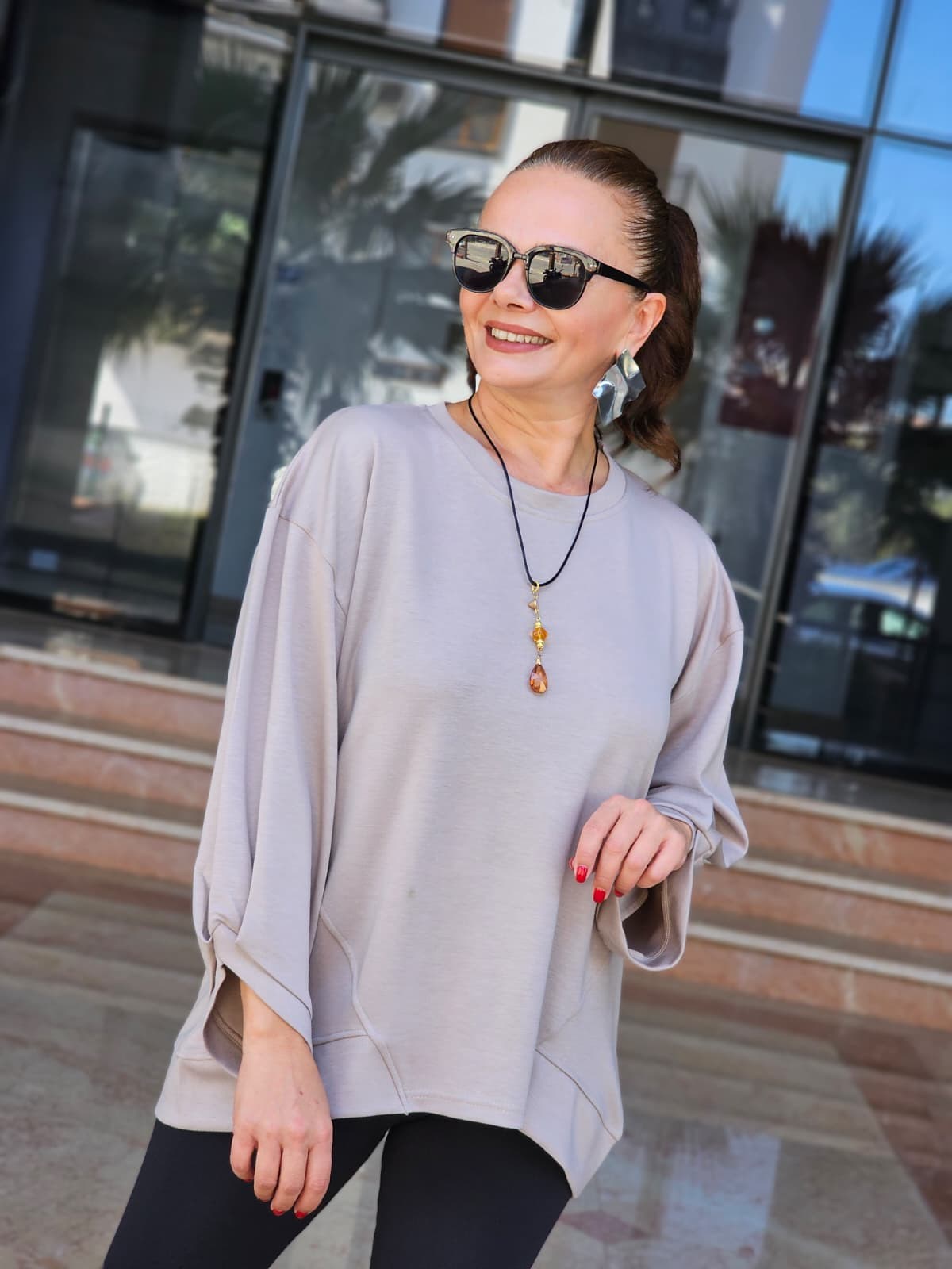 FELİX15608 Dirsek Kol Kolyeli Vizon Sweatshirt