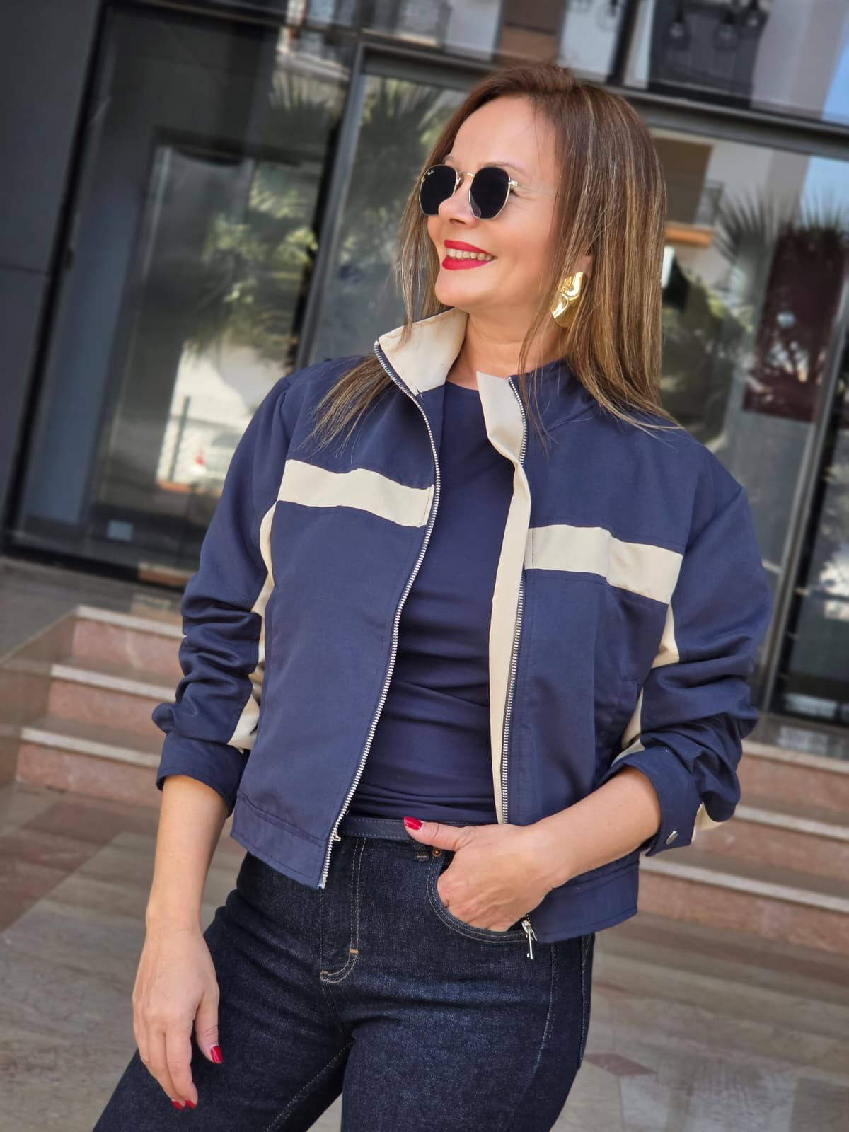 FELİX15635 Krem Detaylı Lacivert Trenckot Ceket