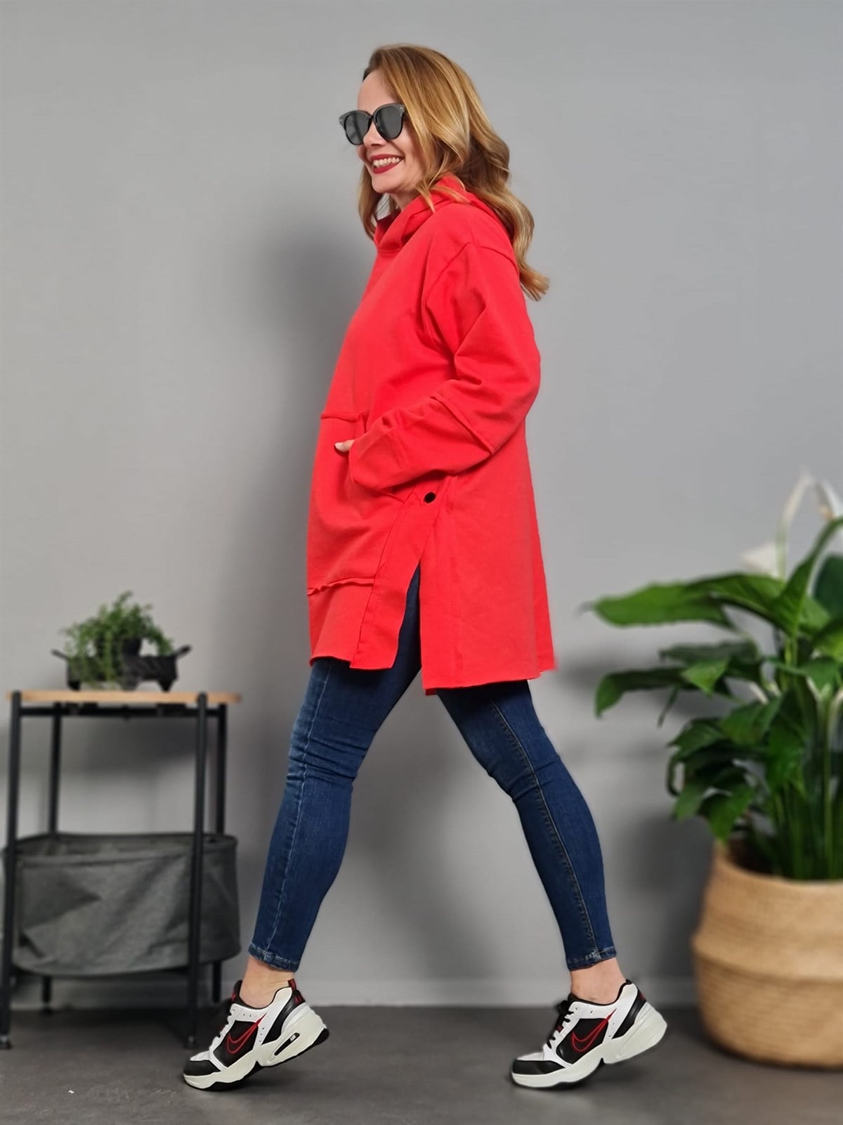 FELİX9341 Ters Dikişli Salaş Kırmızı Sweatshirt
