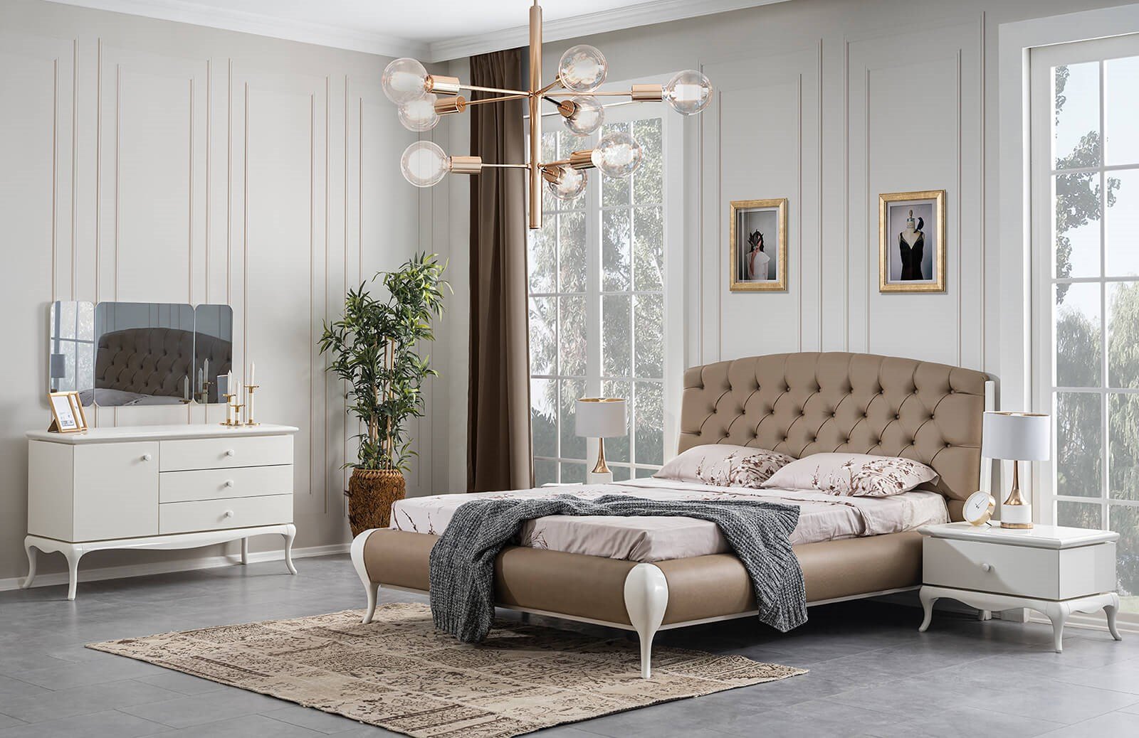 Barok Yatak Odası Takımı Ekru