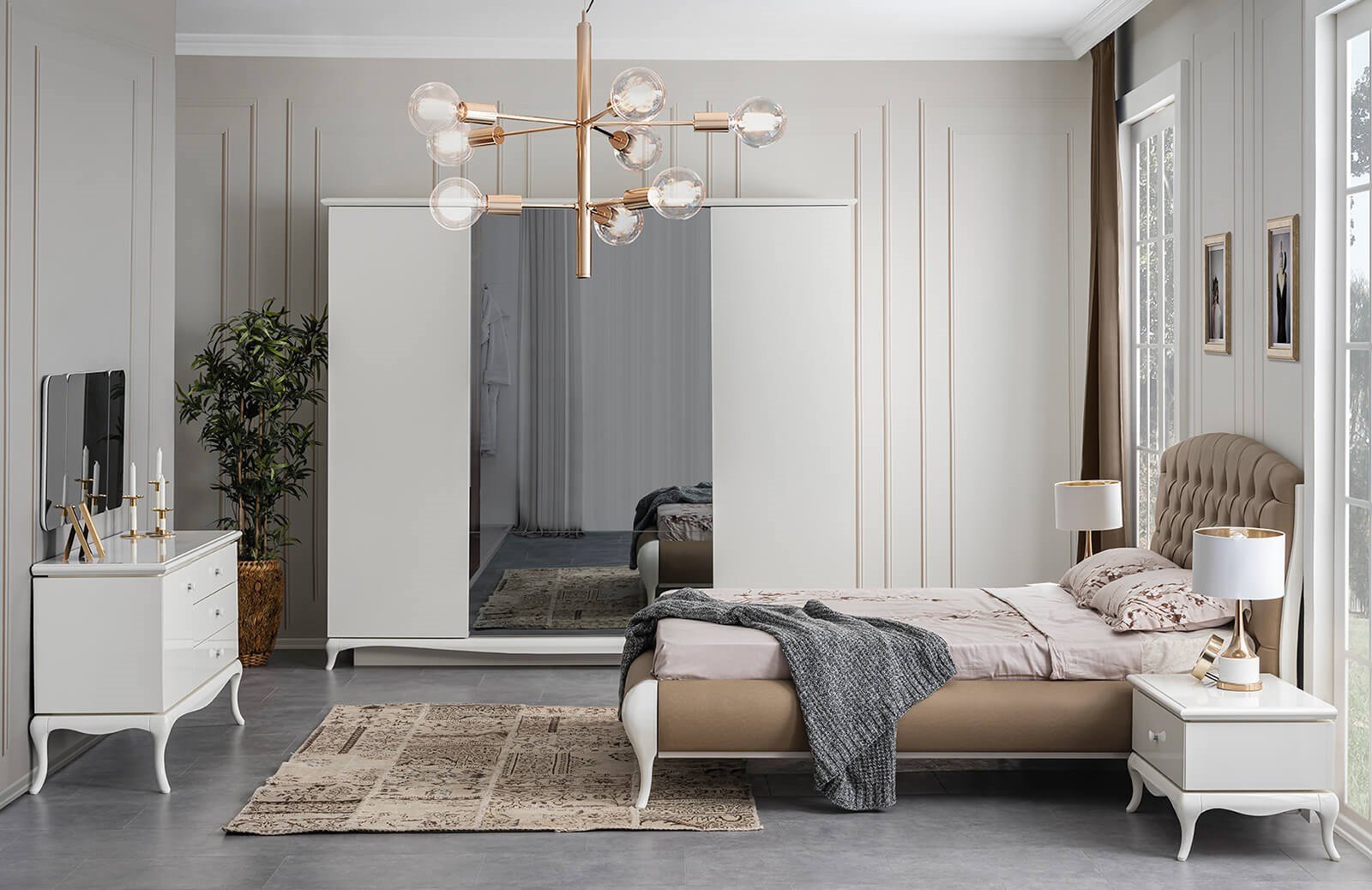 Barok Yatak Odası Takımı Ekru