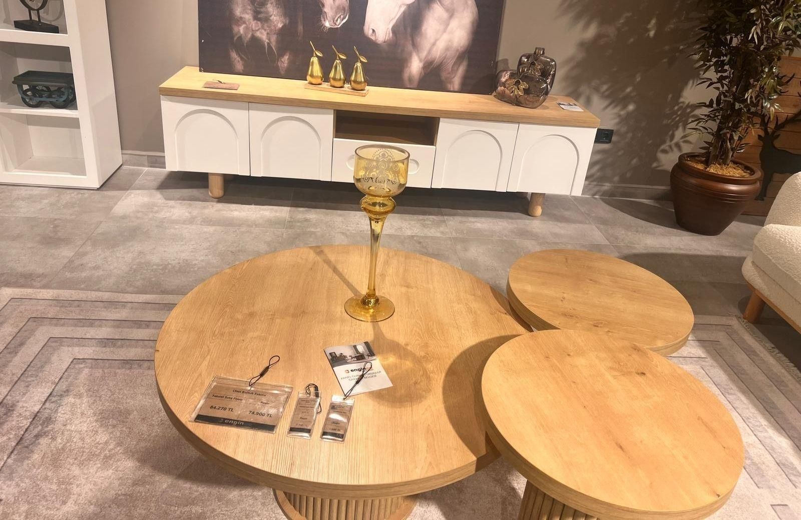 OUTLET - AVC - Latrell Retro Yemek Odası Takımı + TV Ünitesi + Kitaplık + Orta Sehpa + Yan Sehpa