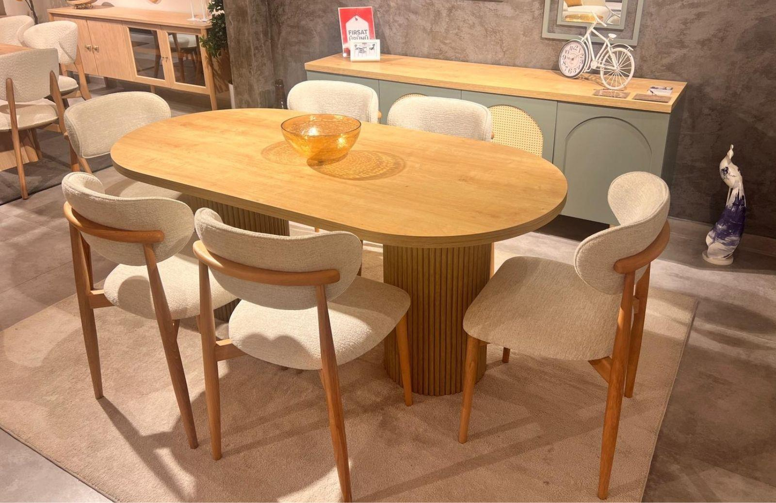 OUTLET - AVC - Latrell Retro Yemek Odası Takımı + TV Ünitesi + Kitaplık + Orta Sehpa + Yan Sehpa