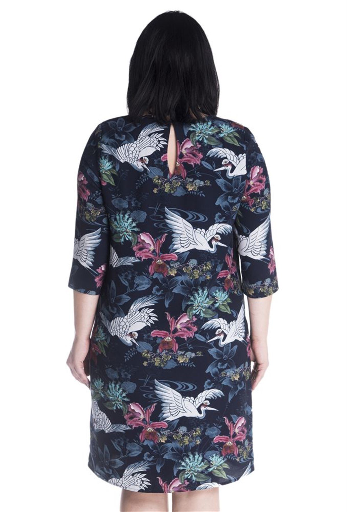  3/4 Kollu Desenli Astarlı ElbiseMYLINE13356-m