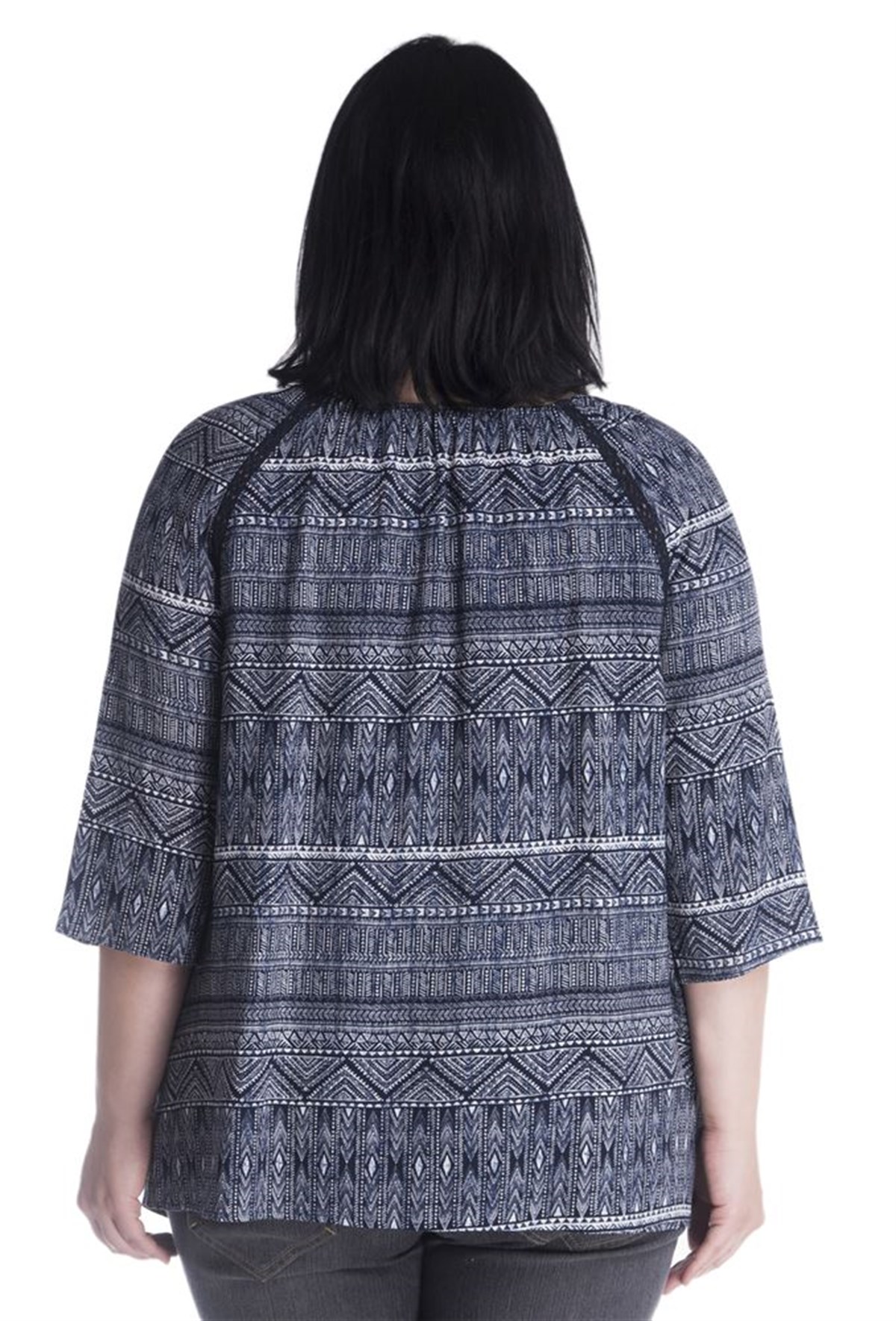 3/4 Kollu Apoletli Dantel Şeritli BluzMYLINE23449-m