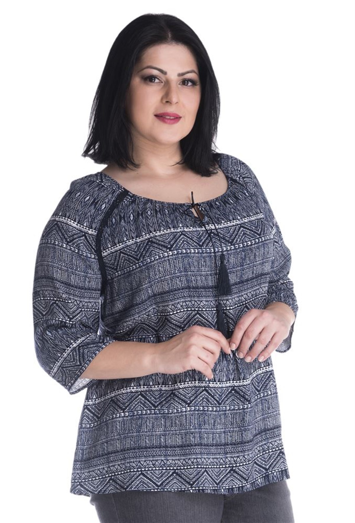 3/4 Kollu Apoletli Dantel Şeritli BluzMYLINE23449-m