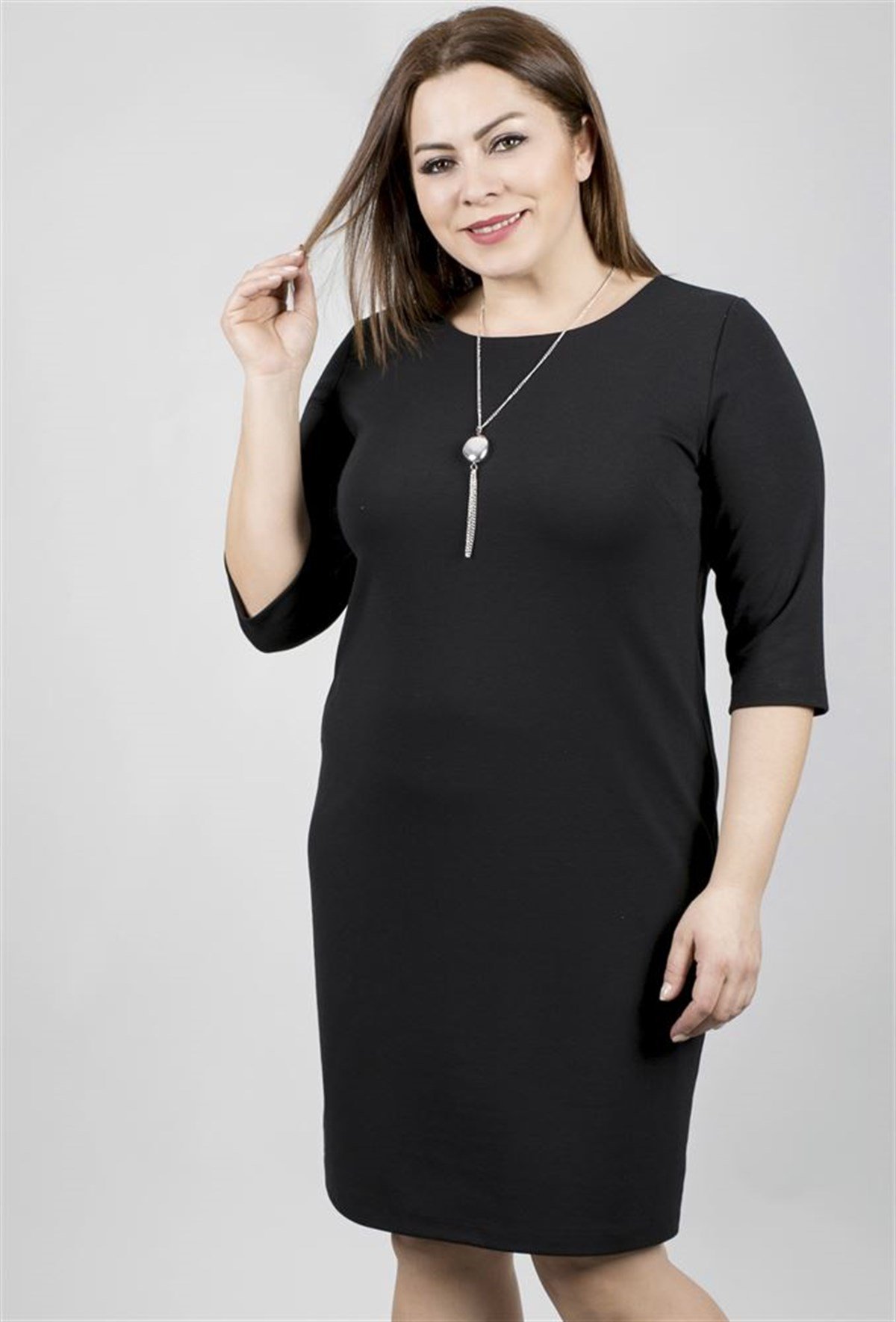 3/4 Kollu Düz Kesim Örme Punto ElbiseMYLINE23520-m