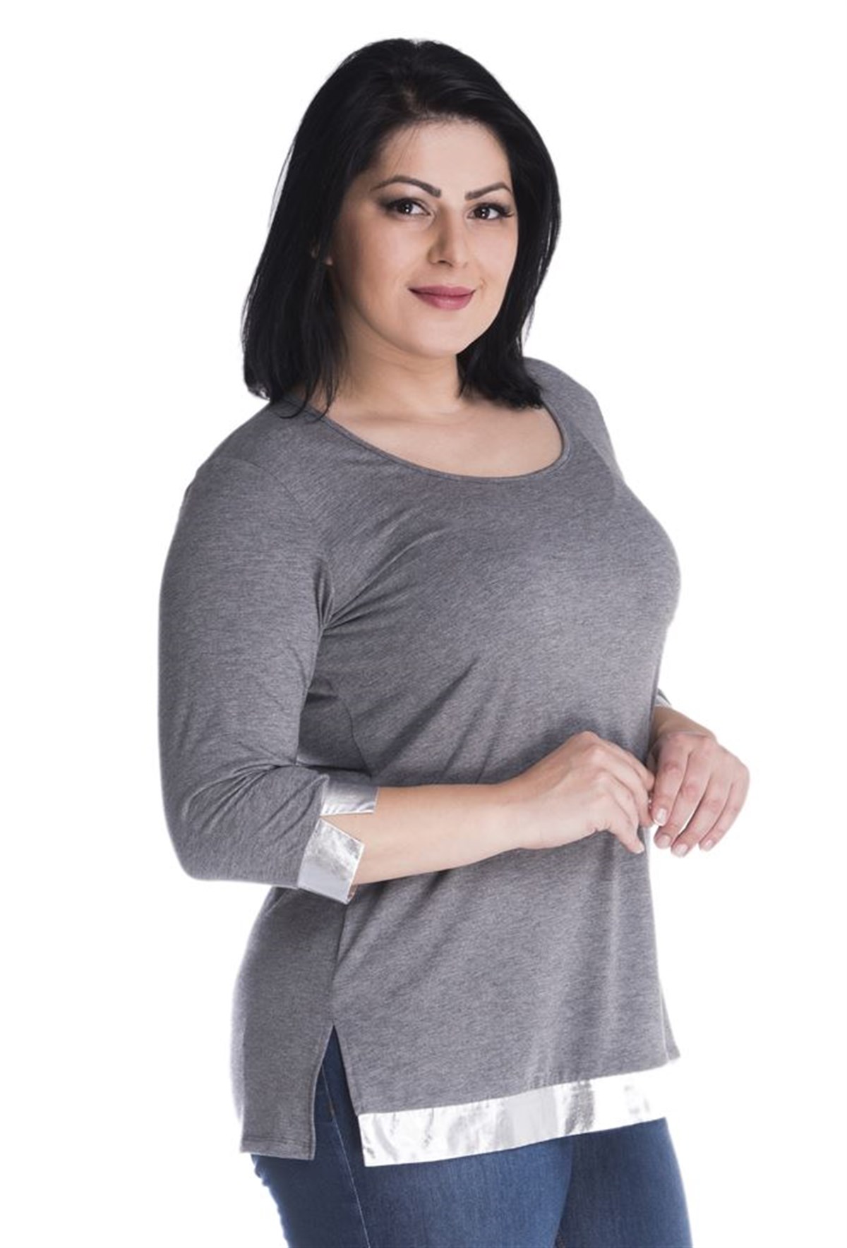 3/4 Kollu Garnili Örme BluzMYLINE13382-m