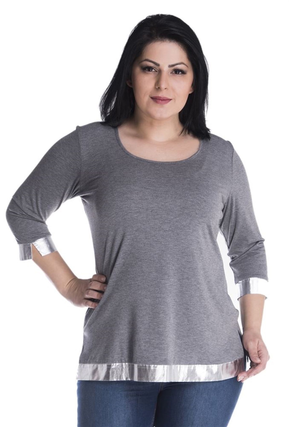 3/4 Kollu Garnili Örme BluzMYLINE13382-m