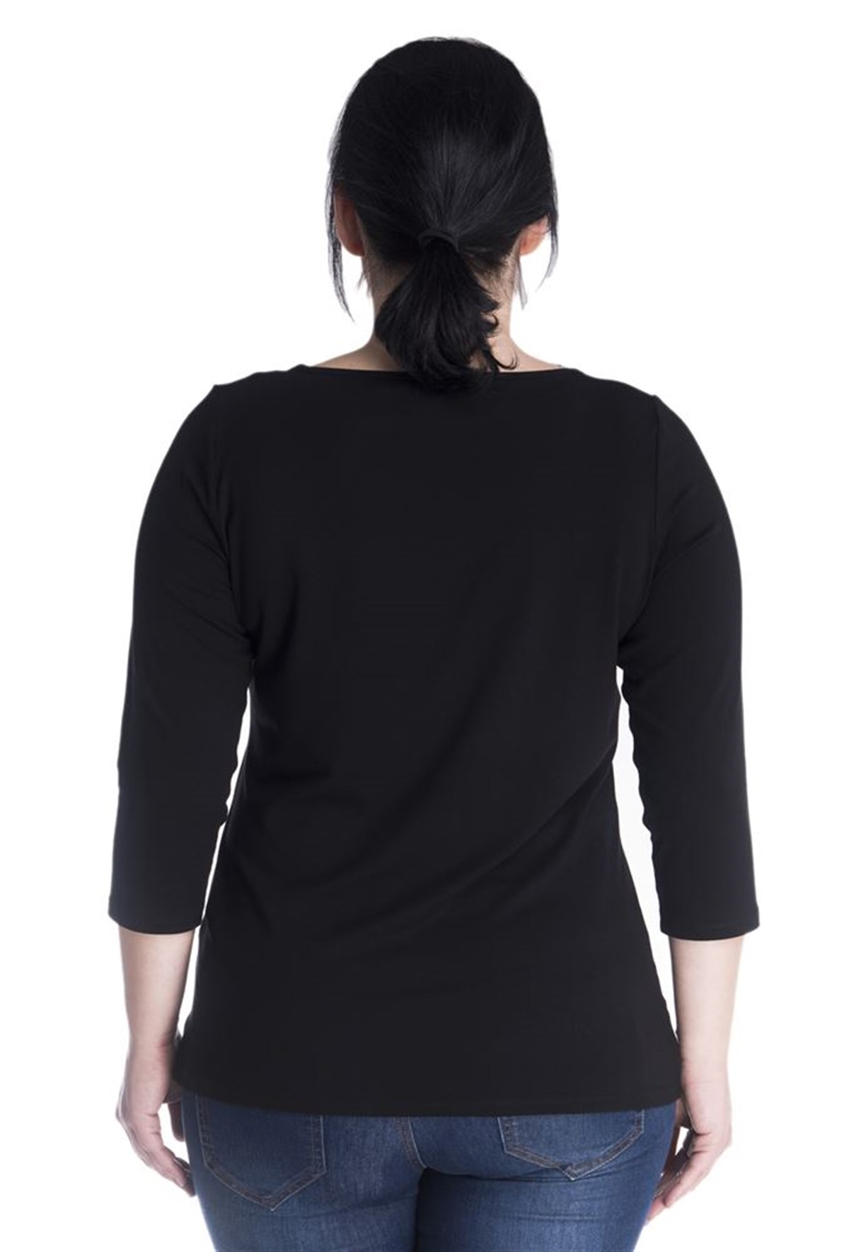 3/4 Kollu V Yakalı Penye BluzMYLINE13406-m