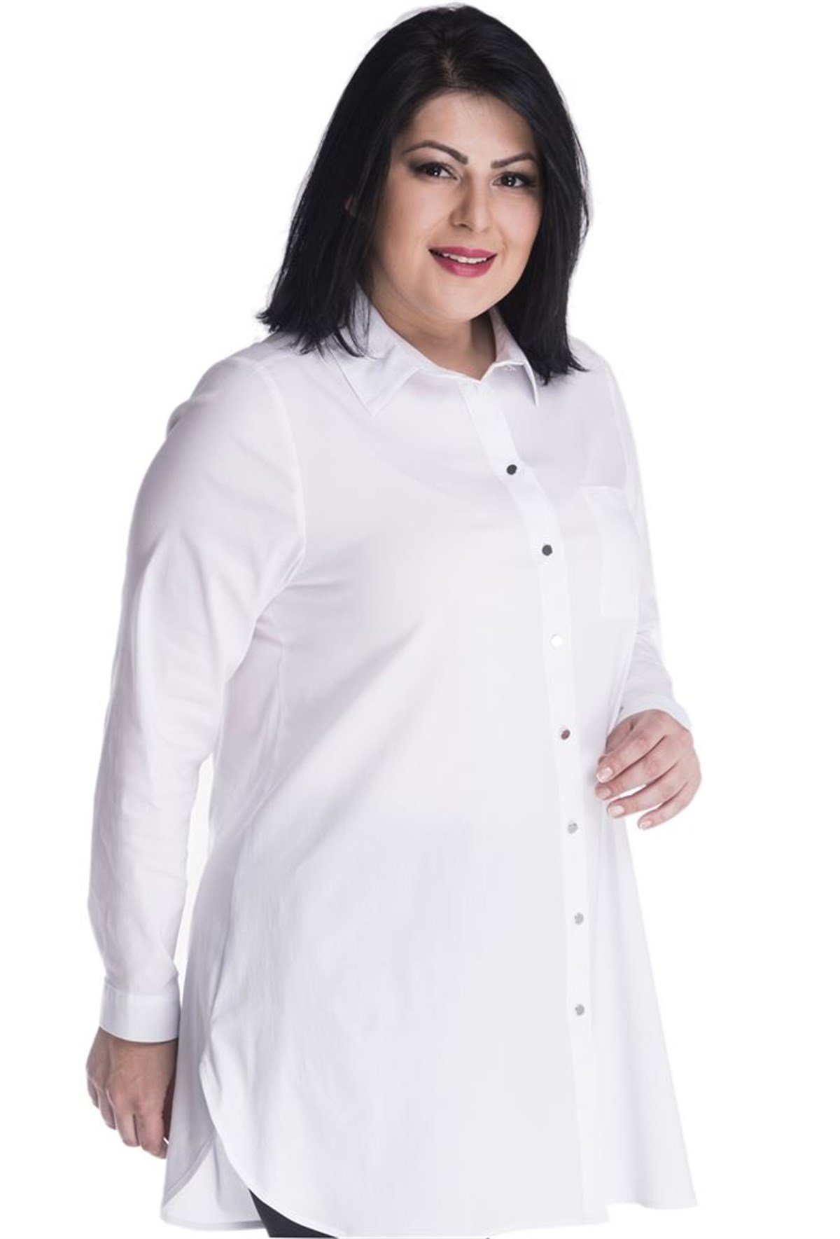 Arkası Baskılı Uzun Beyaz GömlekMYLINE13350-m