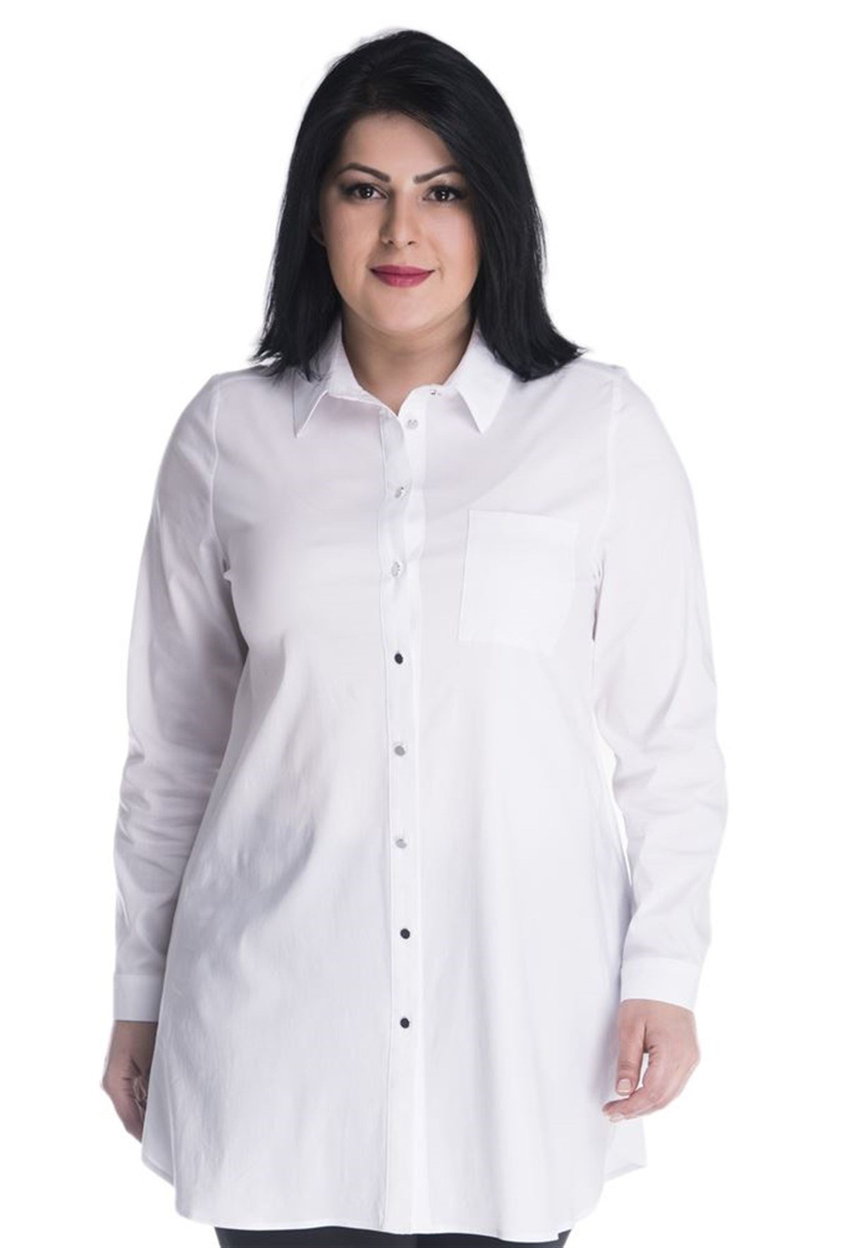 Arkası Baskılı Uzun Beyaz GömlekMYLINE13350-m