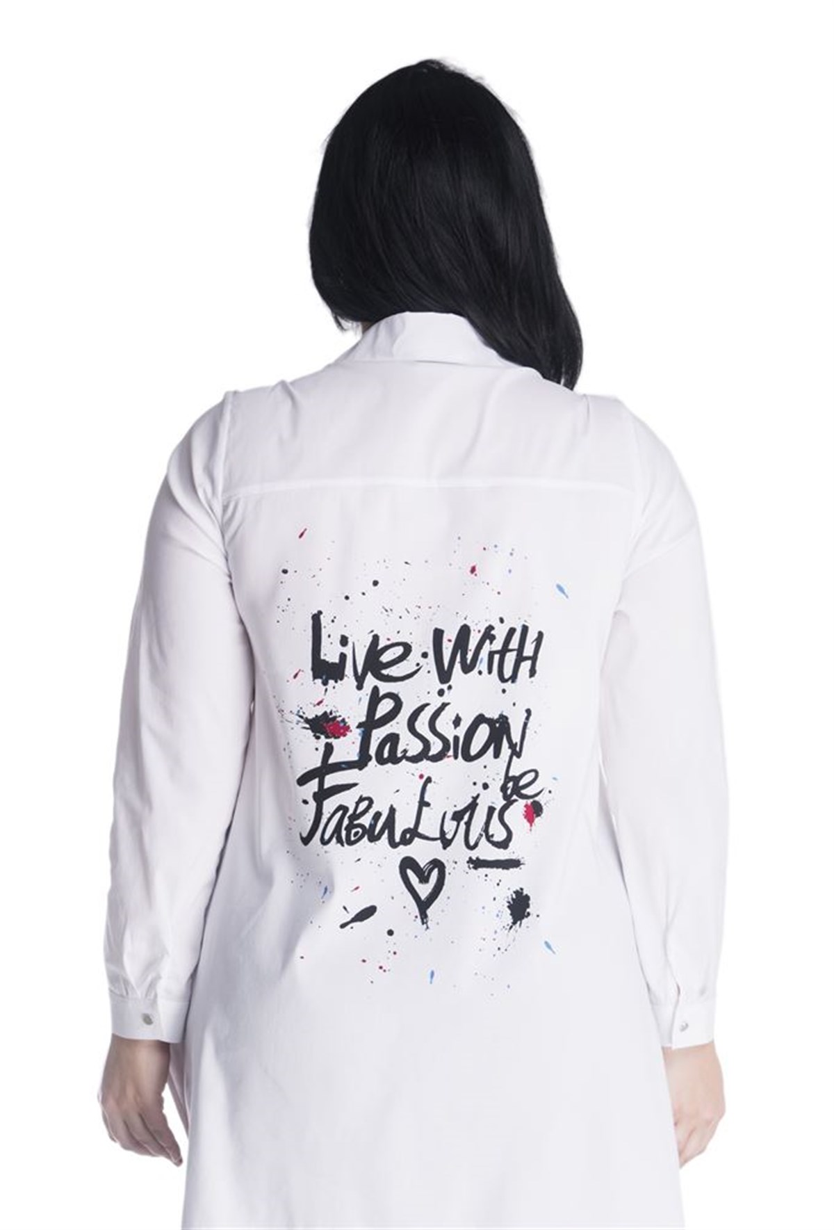 Arkası Baskılı Uzun Beyaz GömlekMYLINE13350-m