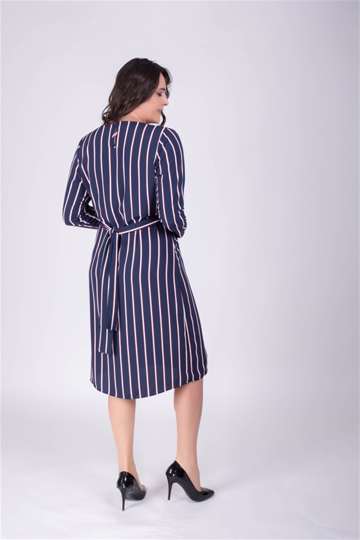 Bağlama Detaylı Cizgili ElbiseMYLINE34301