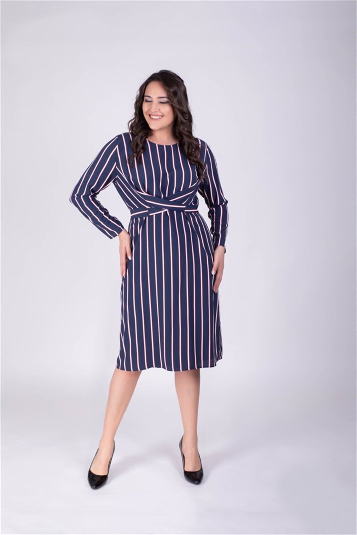 Bağlama Detaylı Cizgili ElbiseMYLINE34301