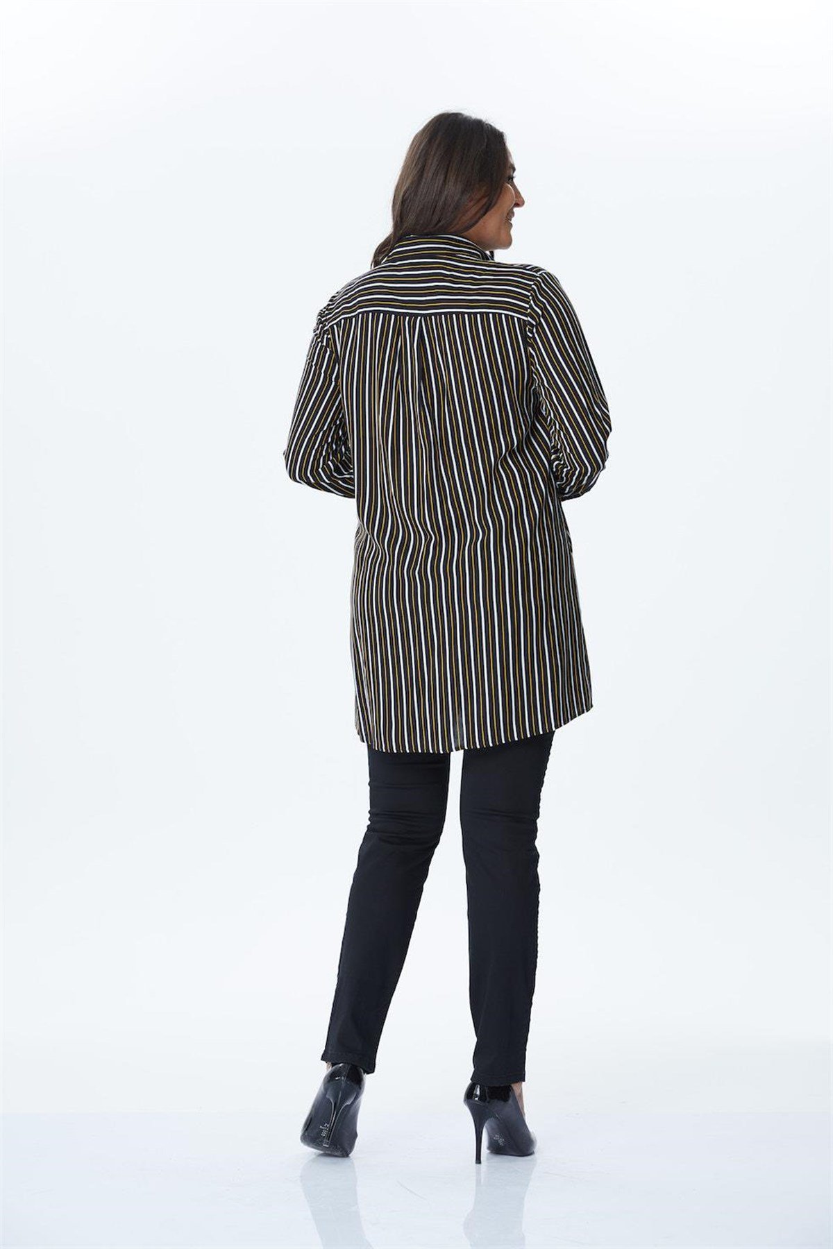 Bağlama Detaylı Çizgili Uzun GömlekMYLINE34172