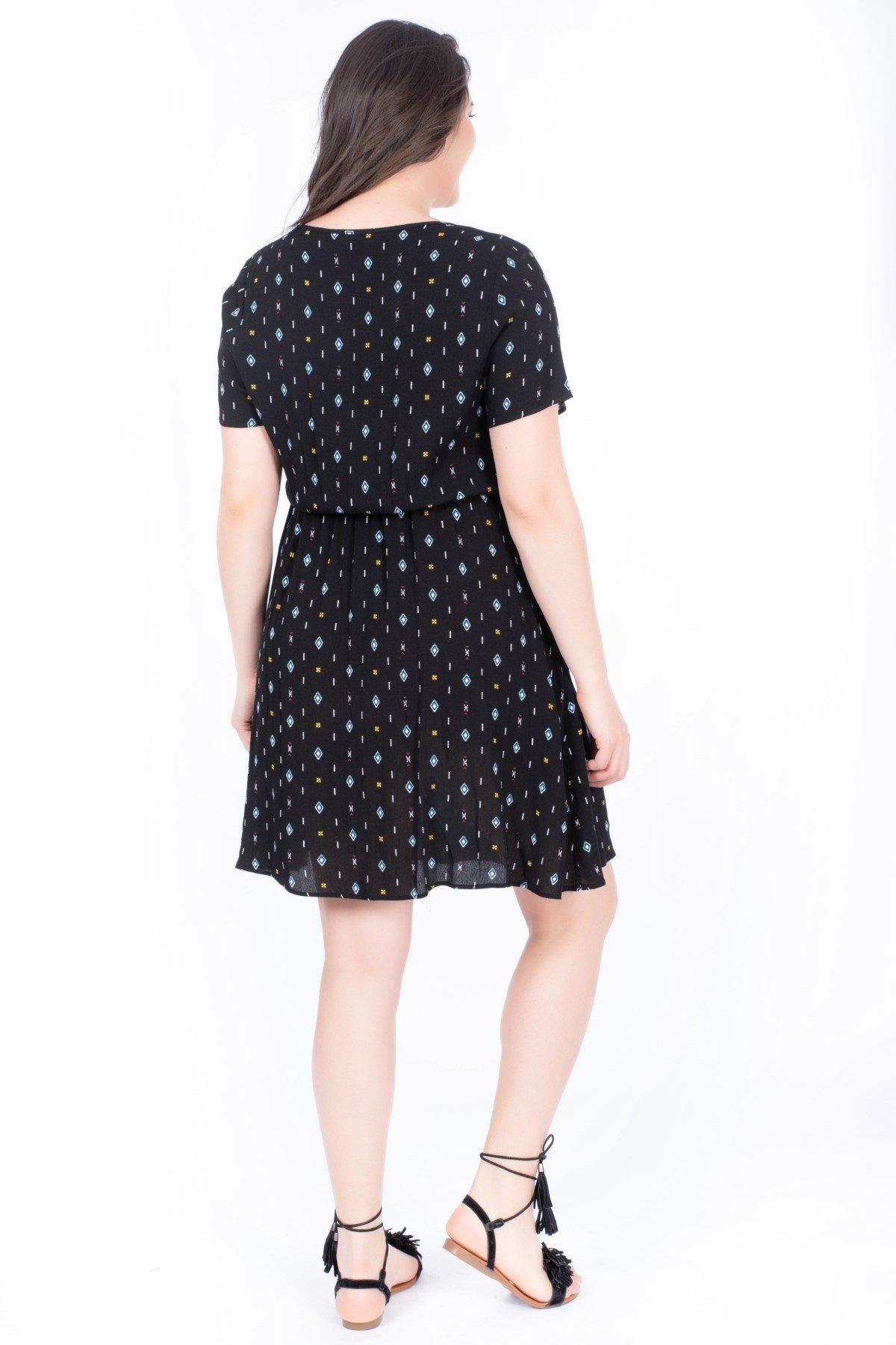 Belden Lastikli Desenli ElbiseMYLINE34411