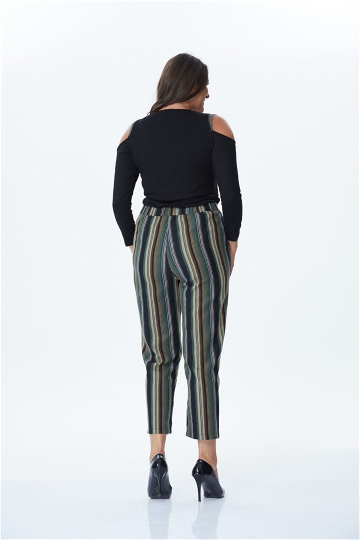 Beli Kemerli Çizgili PantolonMYLINE34176