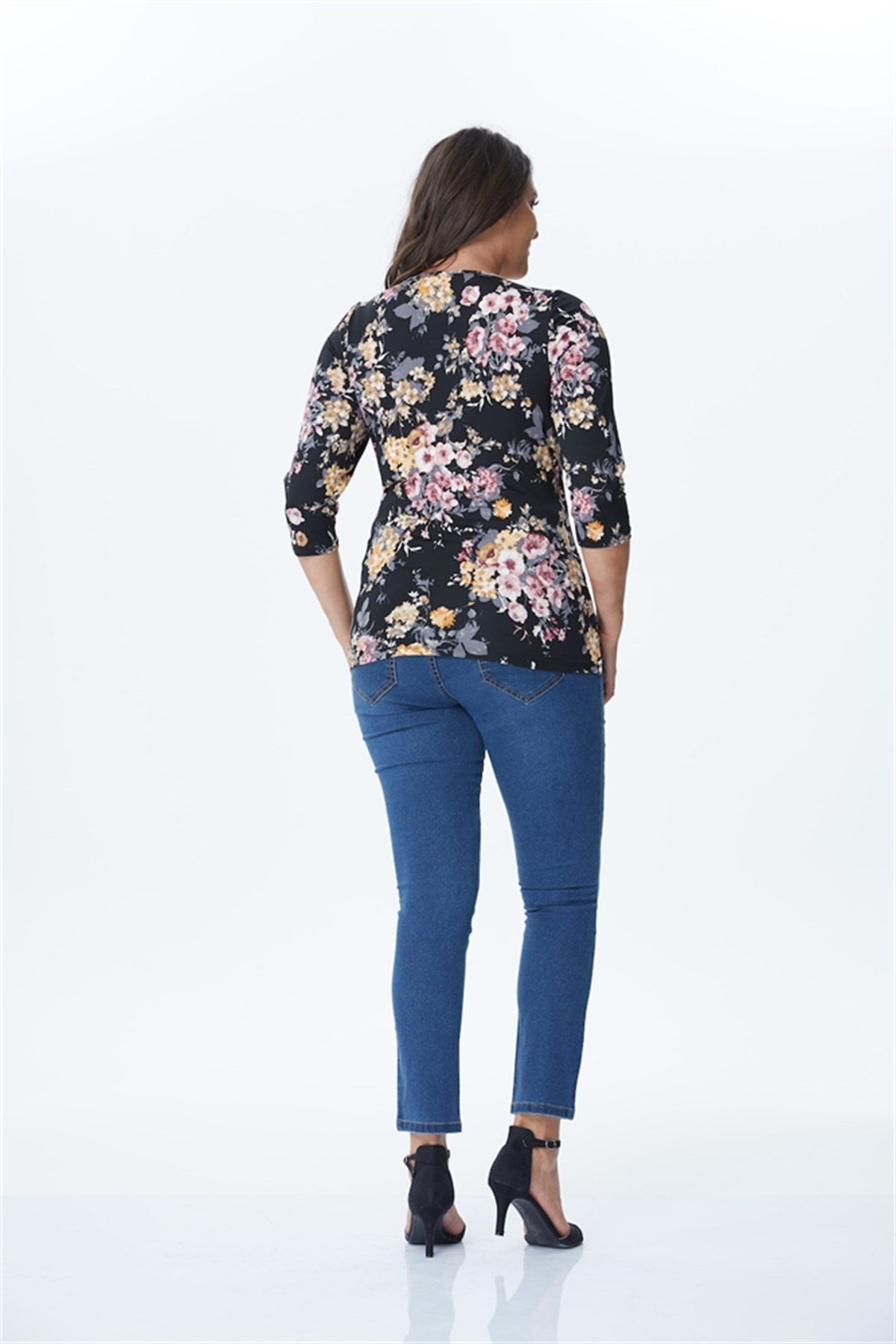 Çiçek Desenli Anvelop Örme BluzMYLINE34113