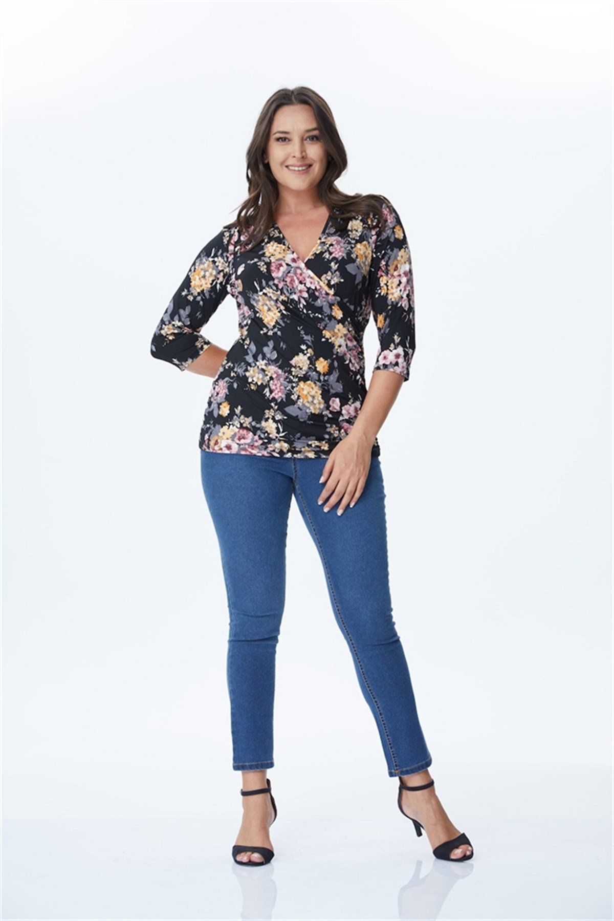 Çiçek Desenli Anvelop Örme BluzMYLINE34113