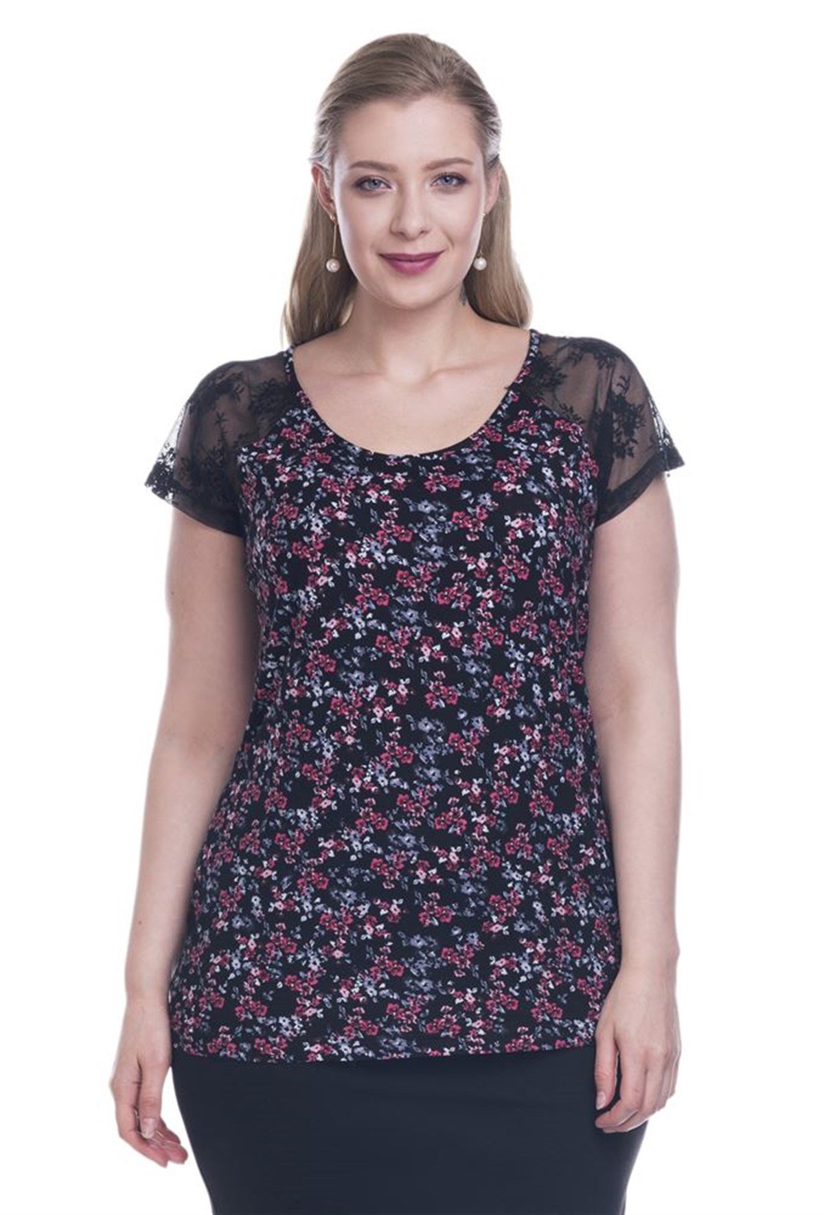 Dantelli Kısa Kol BluzMYLINE12424-m