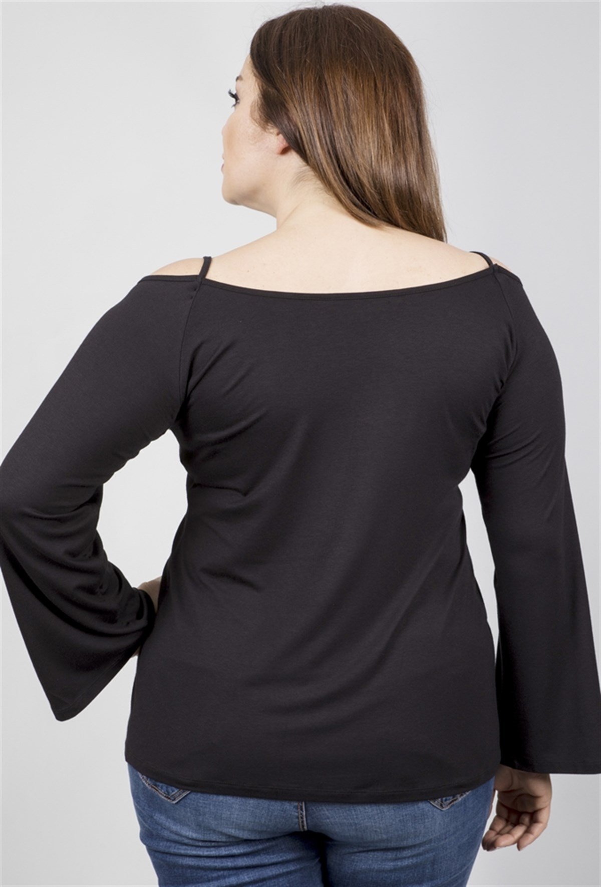 Dantelli Omuzları Açık Askılı Uzun Kollu BluzMYLINE23658-m