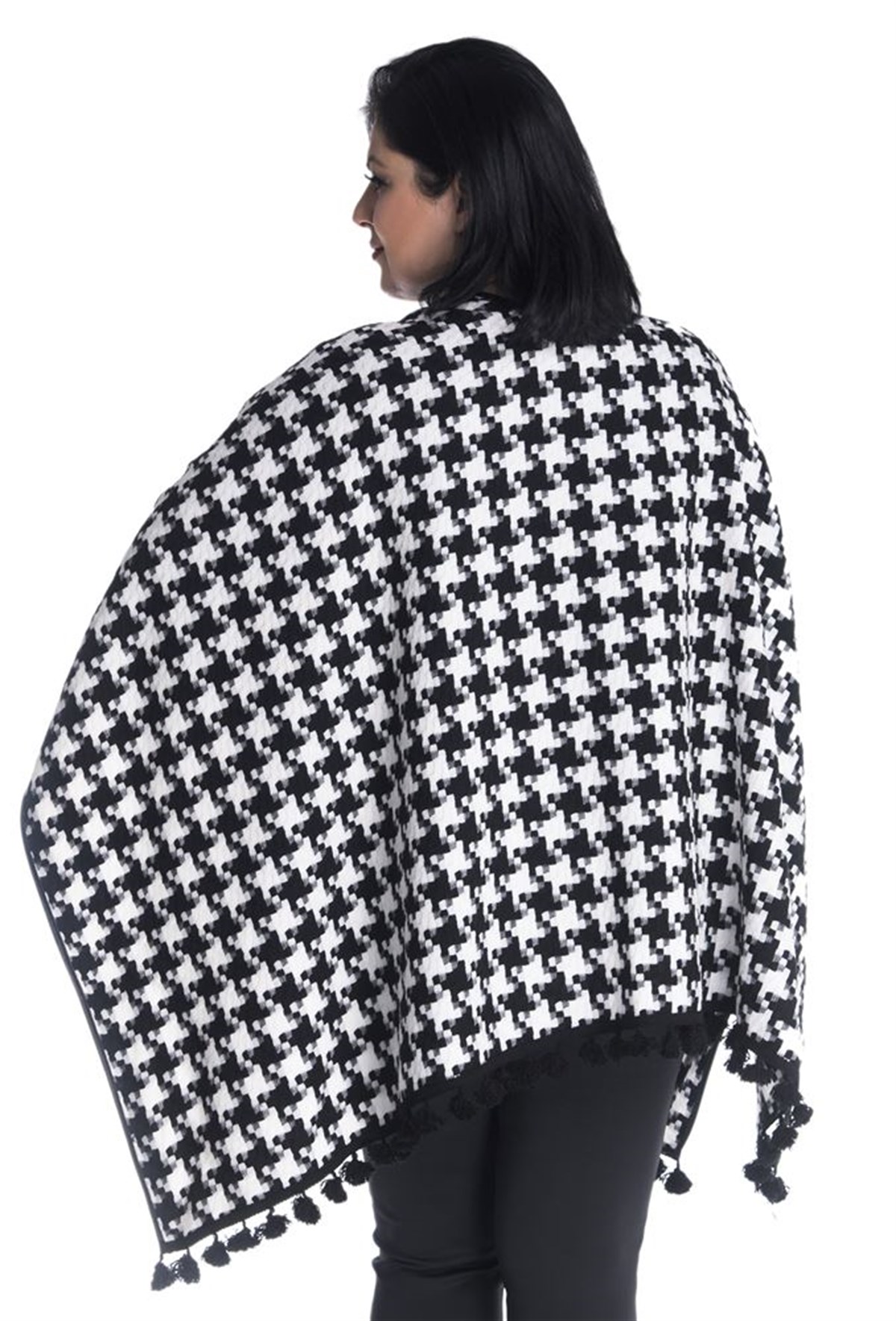 Deri Biyeli Ve Saçak Detaylı PançoMYLINE23413-m