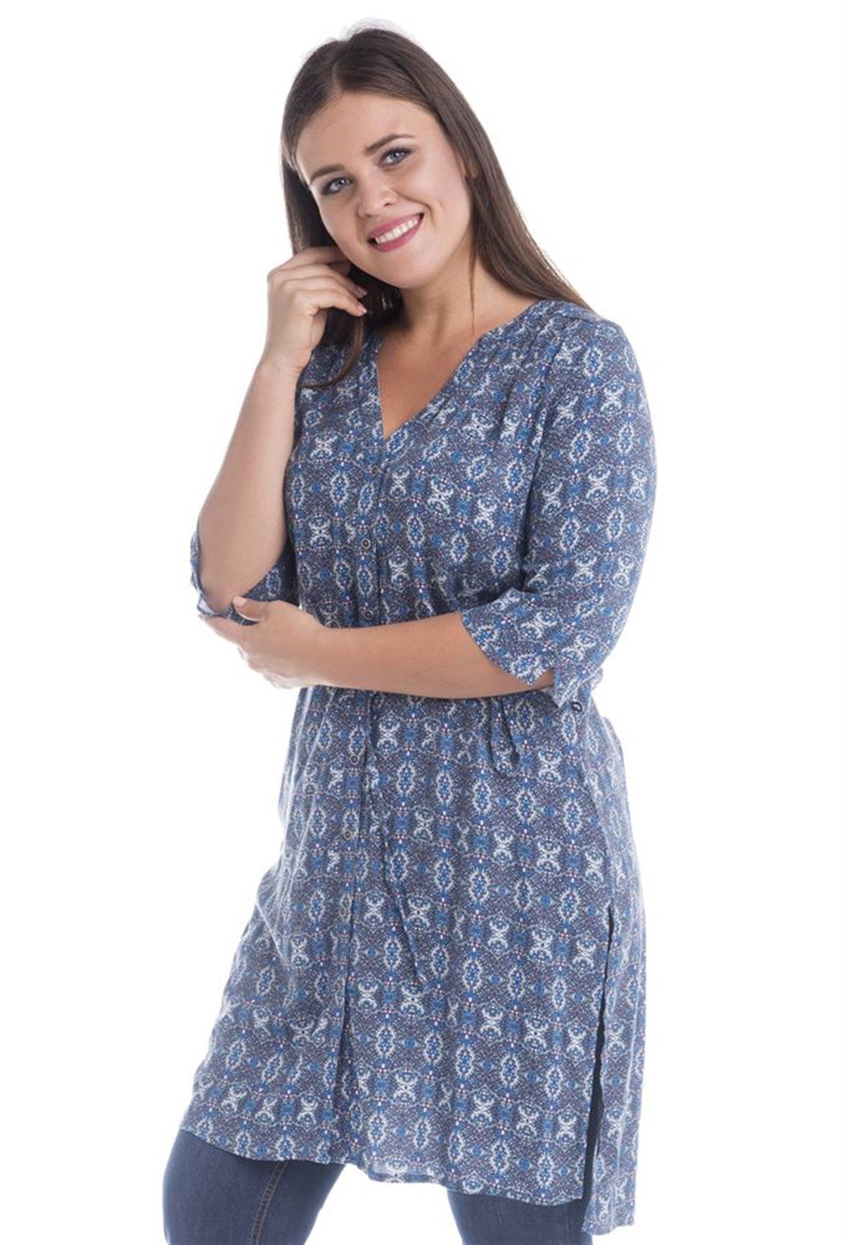 Düğmeli Beli Kuşaklı TunikMYLINE12451-m