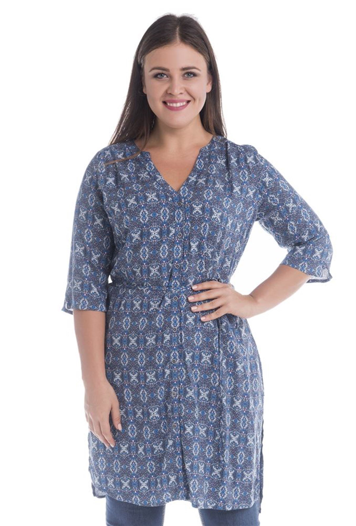 Düğmeli Beli Kuşaklı TunikMYLINE12451-m