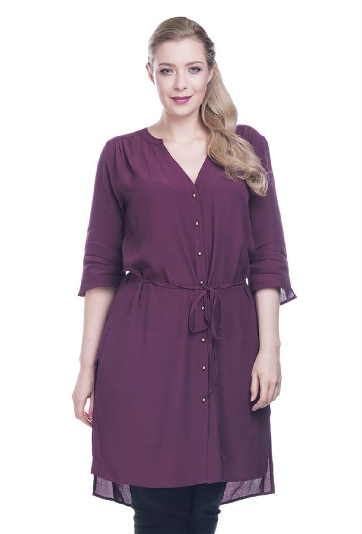 Düğmeli Beli Kuşaklı TunikMYLINE12469-m