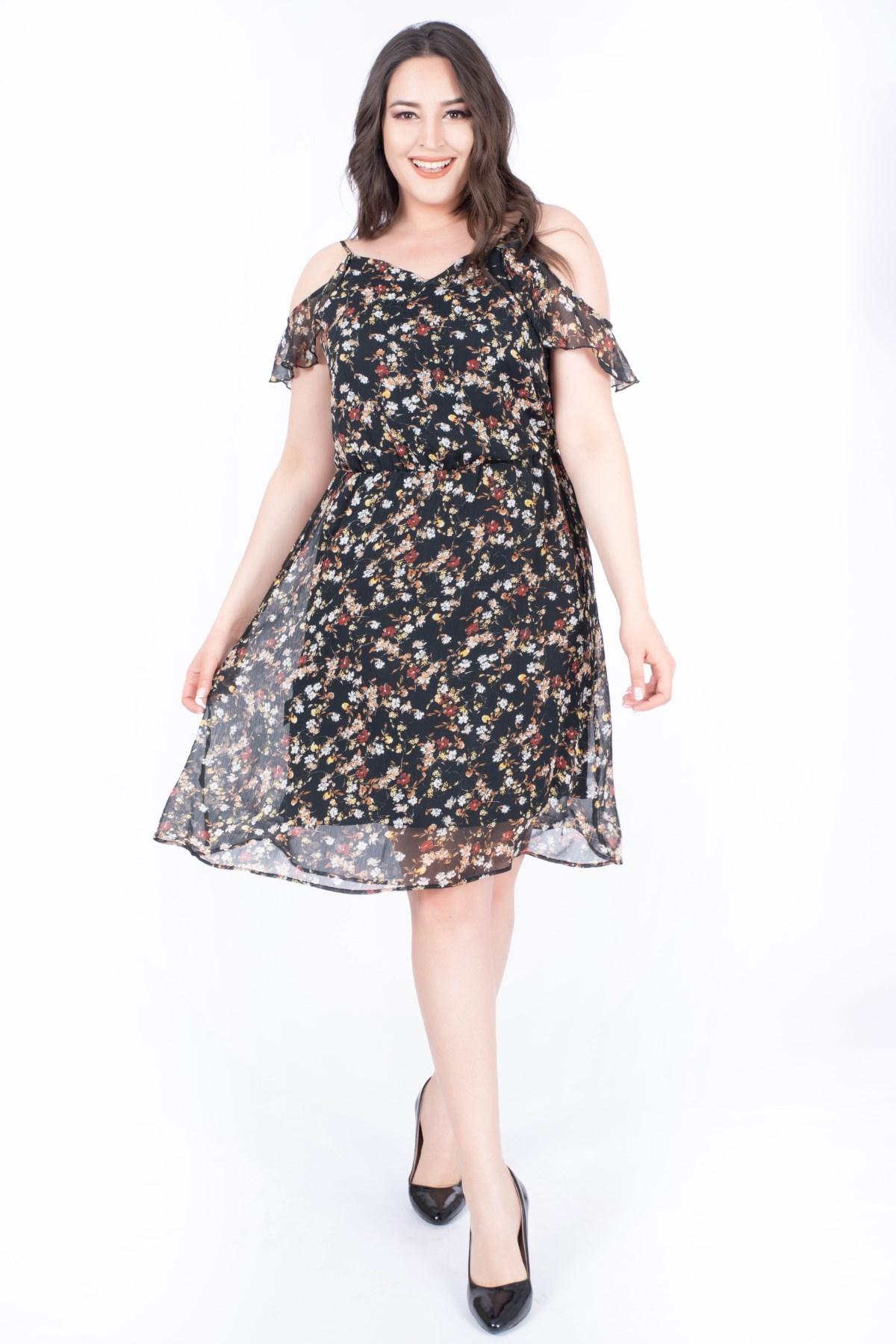 Düşük Kol Şifon ElbiseMYLINE34506