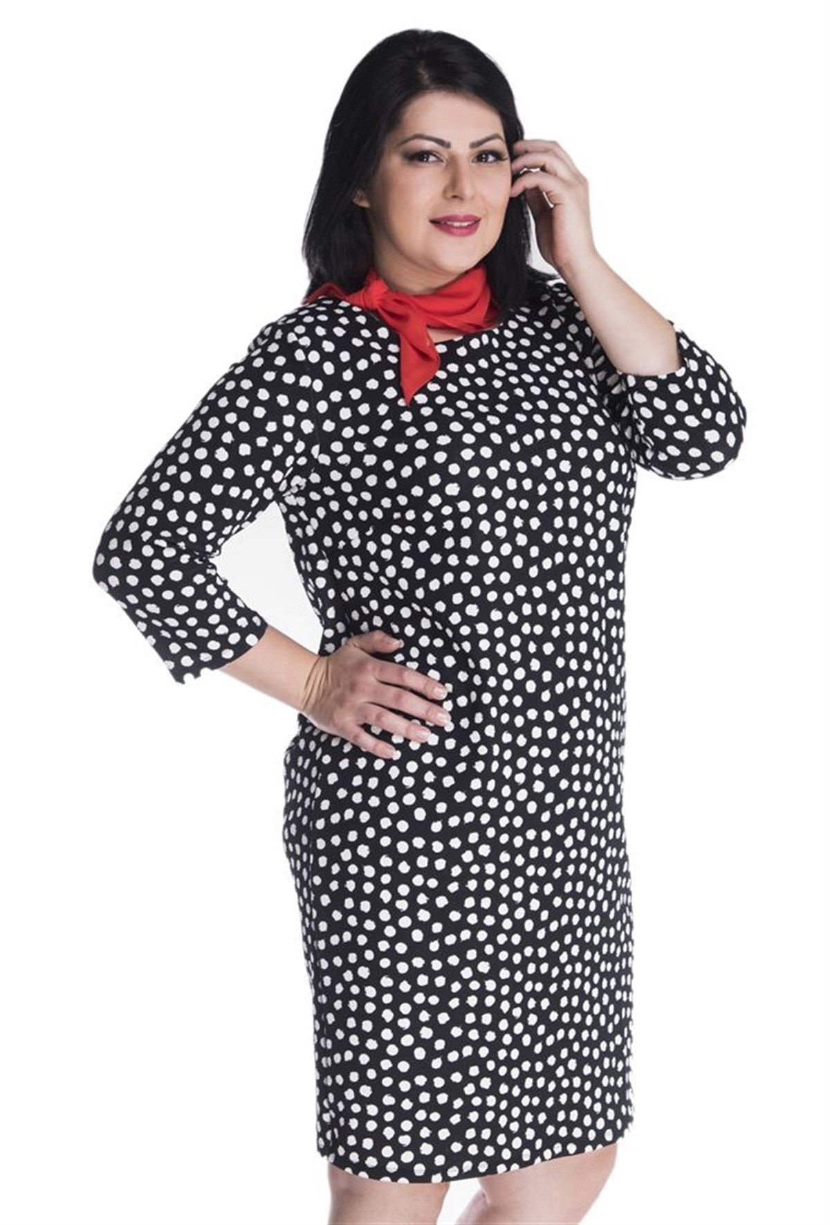 Düz Kesim 3/4 Örme ElbiseMYLINE13358-m